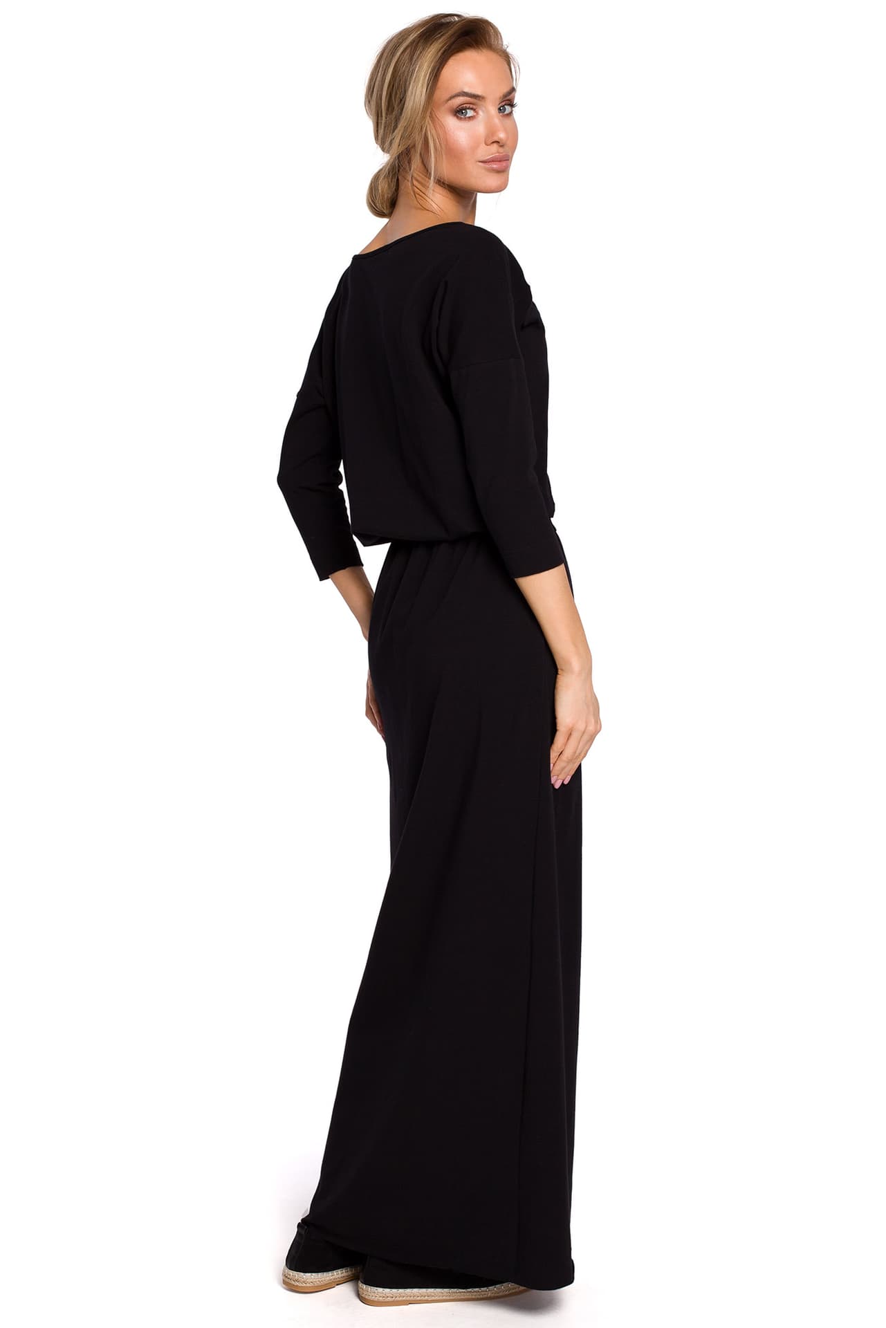 

M435 Bawełniana sukienka maxi z paskiem - czarna (kolor czarny, rozmiar S/M)