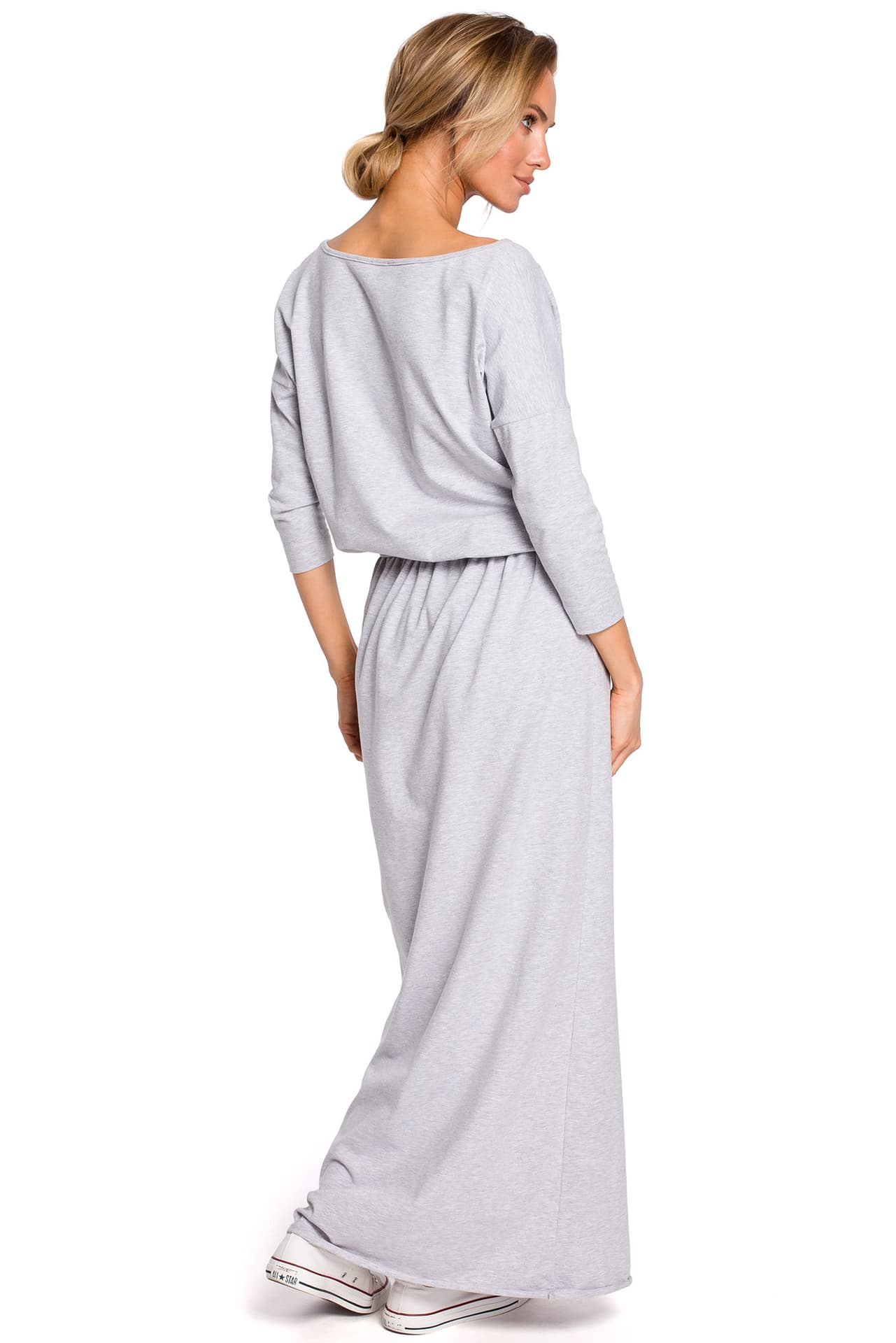

M435 Bawełniana sukienka maxi z paskiem - szara (kolor szary, rozmiar S/M)