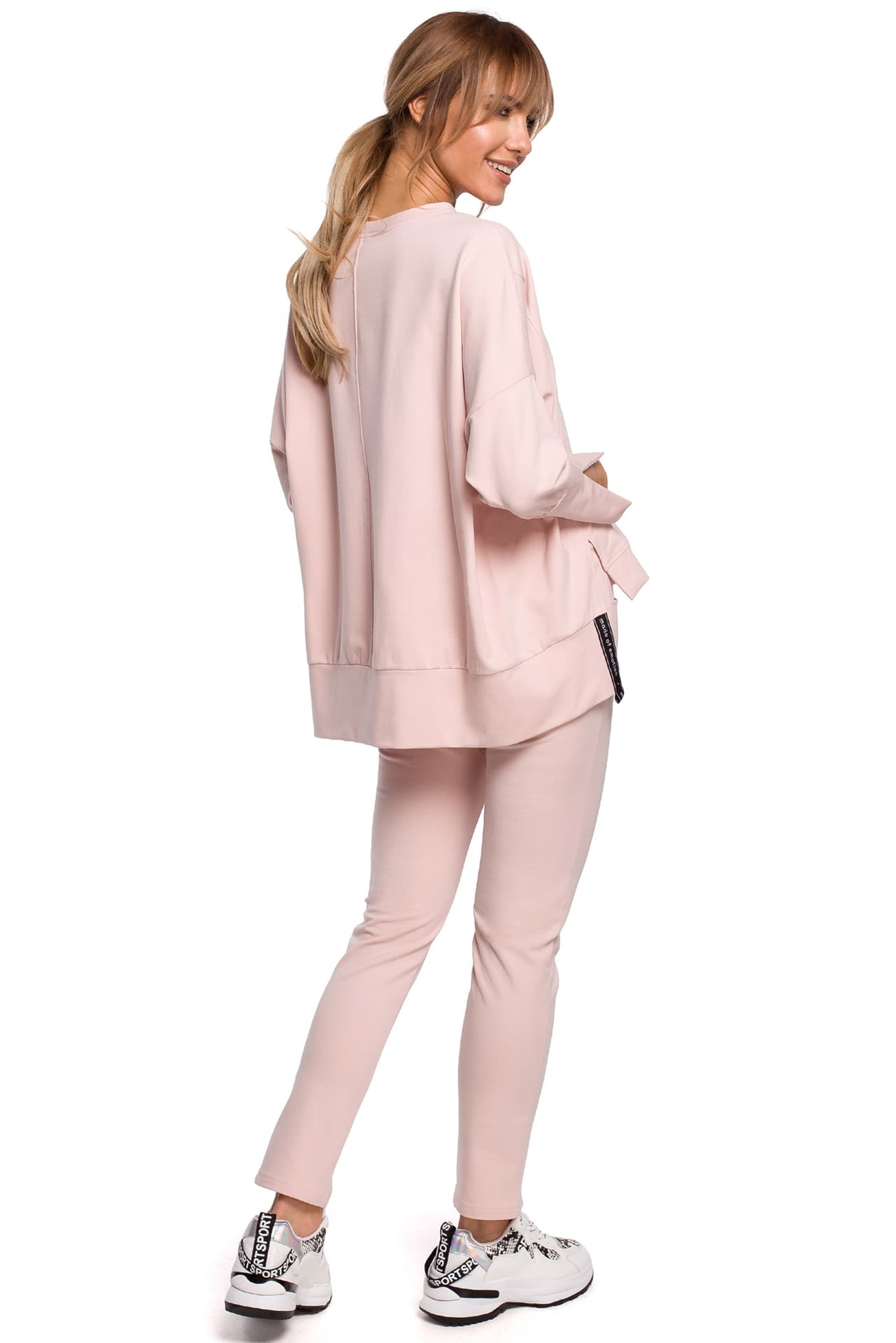 

M491 Bluza z rozcięciami na bokach i lampasem - cukierkowy róż (kolor jasny róż, rozmiar S/M)