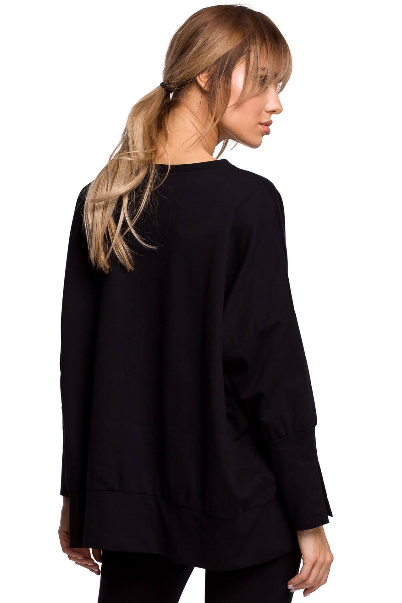 

M491 Bluza z rozcięciami na bokach i lampasem - czarna (kolor czarny, rozmiar 2XL/3XL)