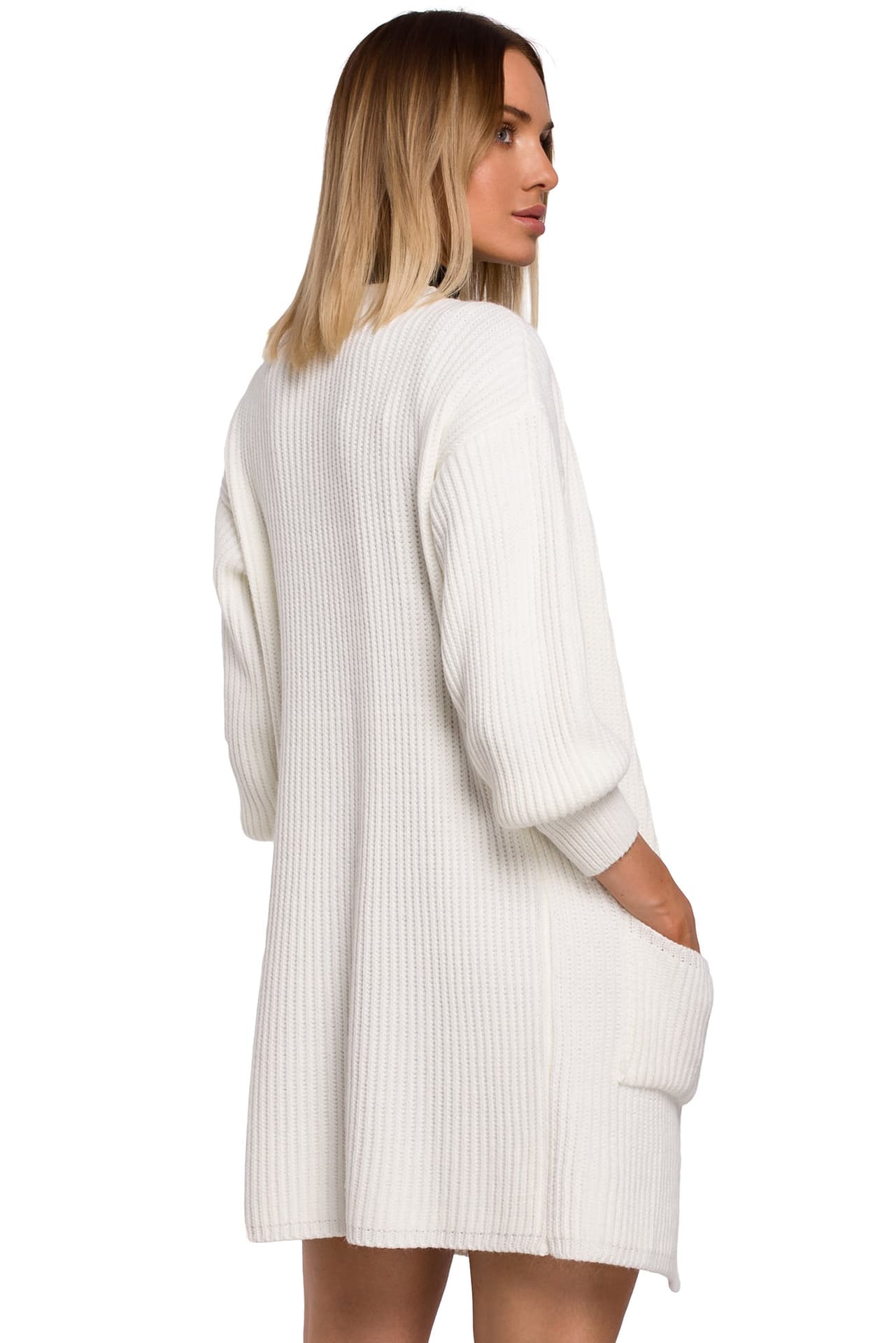 

M538 Kardigan prążek z kieszeniami - ecru (kolor ecru, rozmiar L/XL)