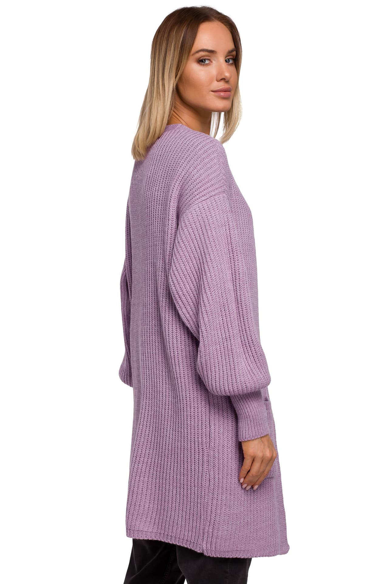 

M538 Kardigan prążek z kieszeniami - lawendowy (kolor Lawenda, rozmiar L/XL)