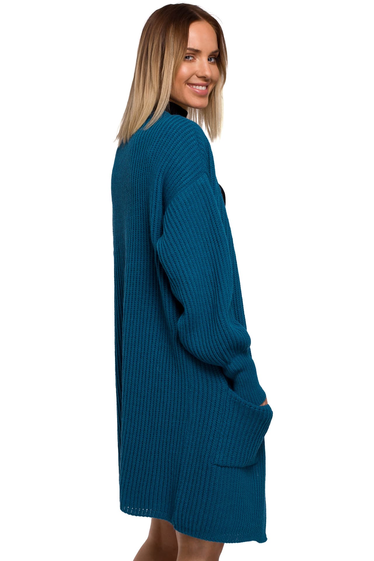 

M538 Kardigan prążek z kieszeniami - morski (kolor morski, rozmiar L/XL)