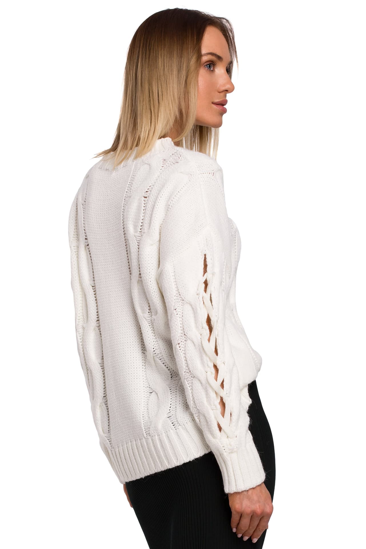 

M539 Sweter z dziurami na rękawach - ecru (kolor ecru, rozmiar S/M)