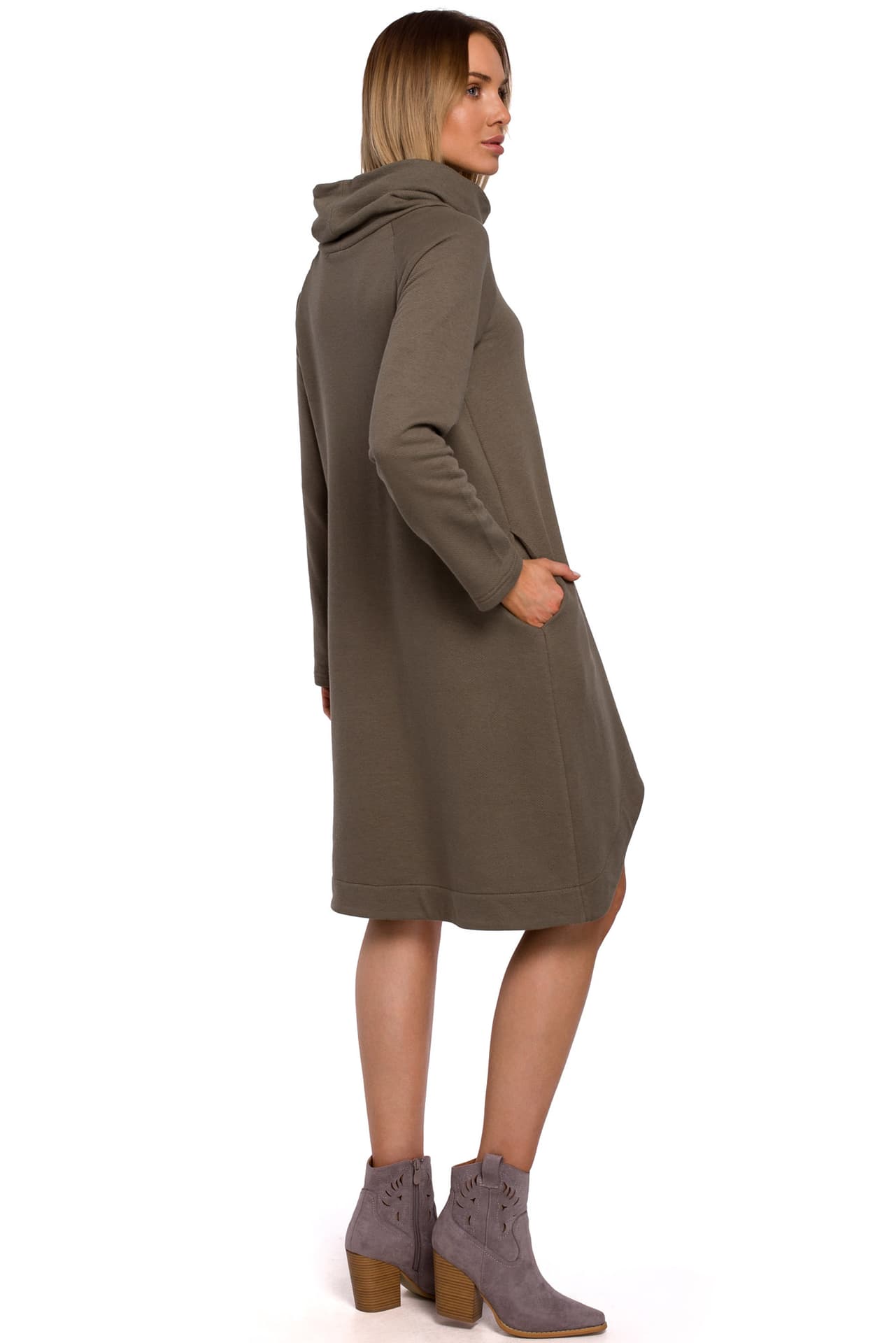 

M551 Sukienka z asymetrycznym dołem - khaki (kolor khaki, rozmiar M)