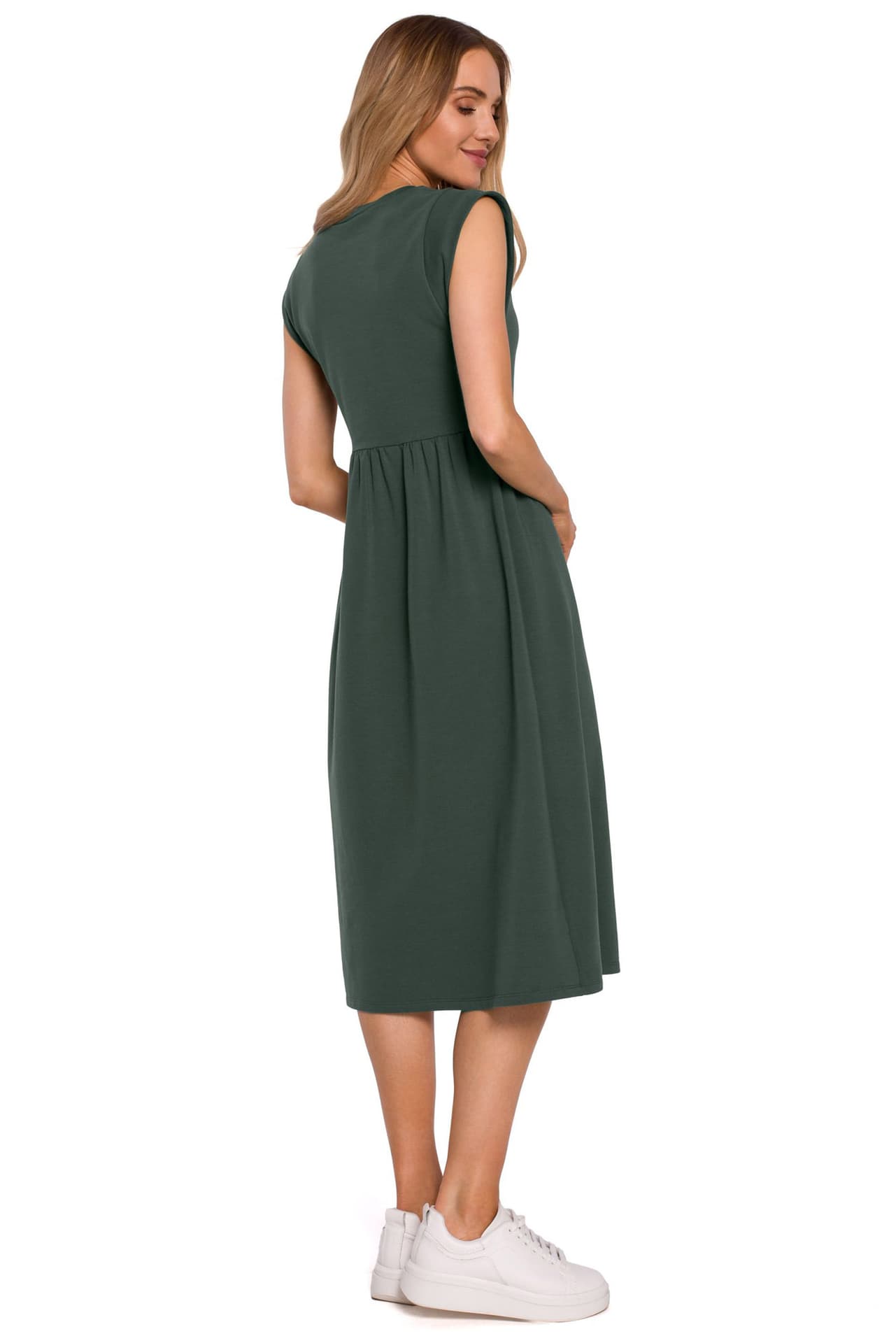 

M581 Sukienka midi z ozdobnymi rękawami - khaki (kolor khaki, rozmiar XL)