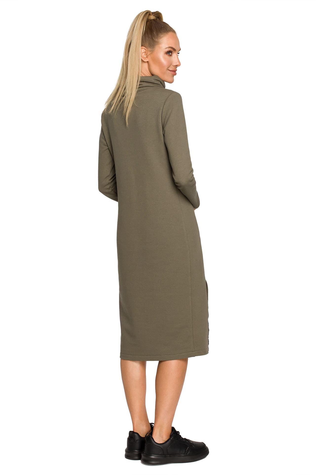 

M688 Sukienka midi z lampasami z logo - khaki (kolor khaki, rozmiar XXL)
