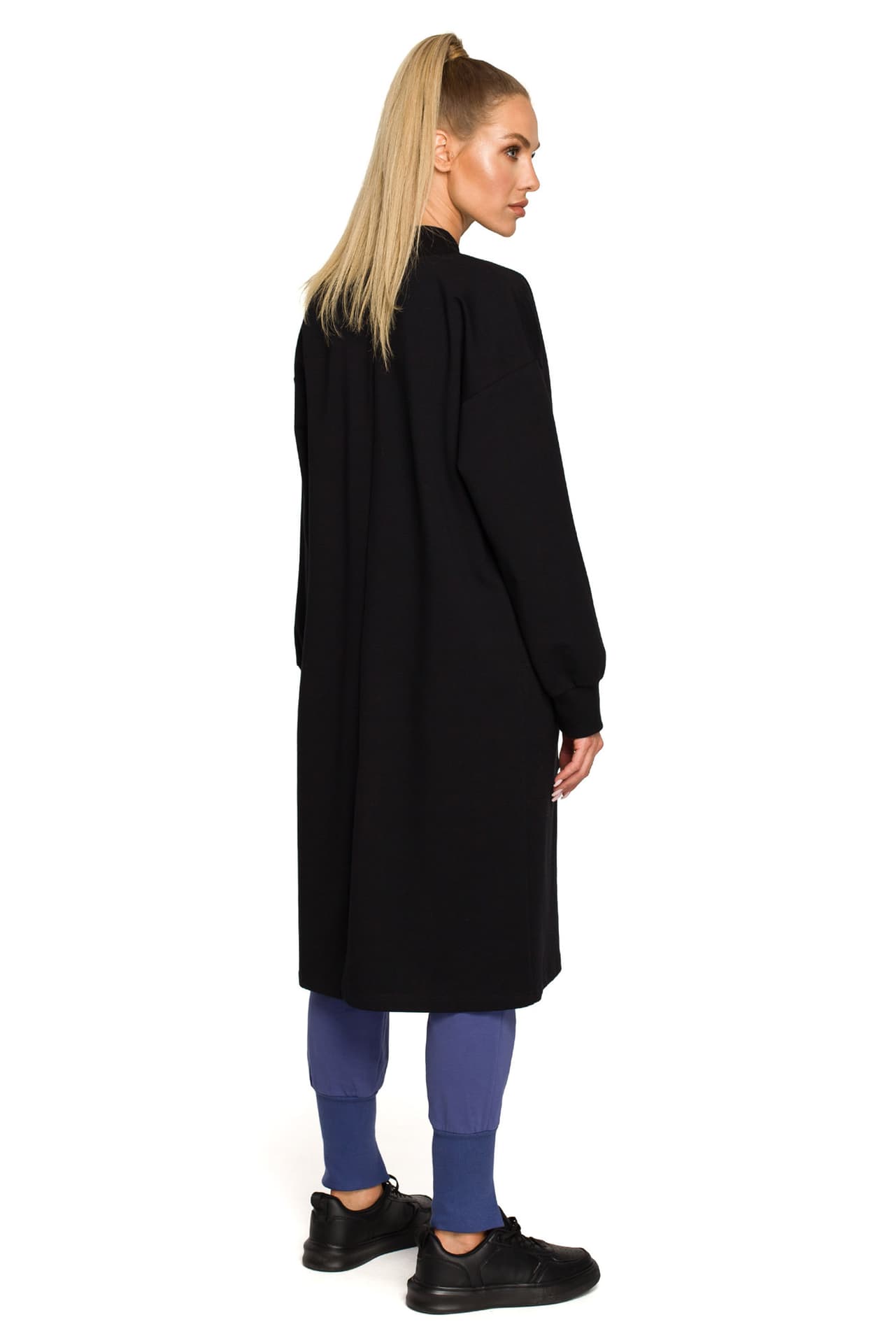 

M694 Długa bluza na zamek z rozcięciem - czarna (kolor czarny, rozmiar XXL)