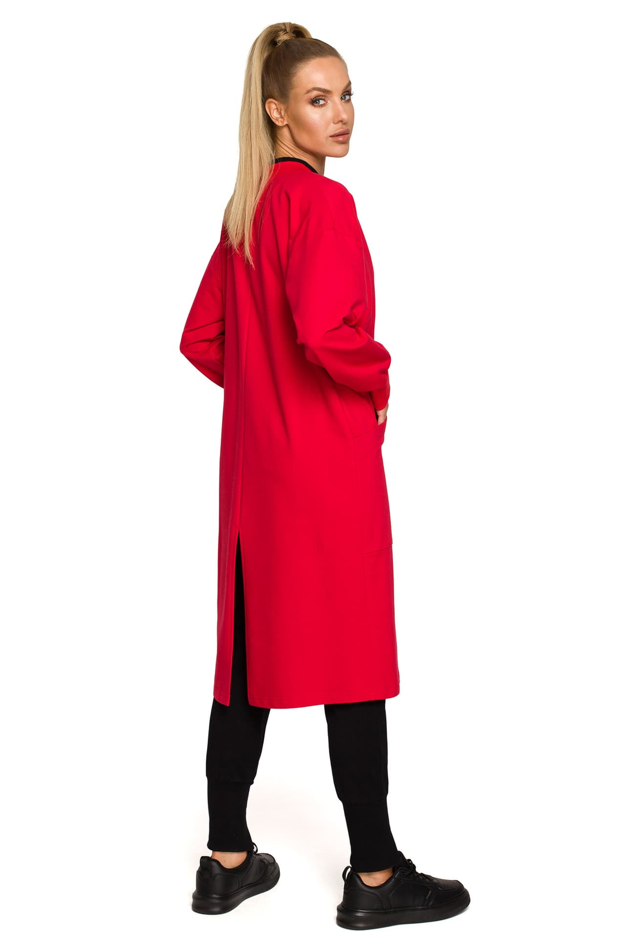 

M694 Długa bluza na zamek z rozcięciem - czerwona (kolor czerwony, rozmiar XXL)