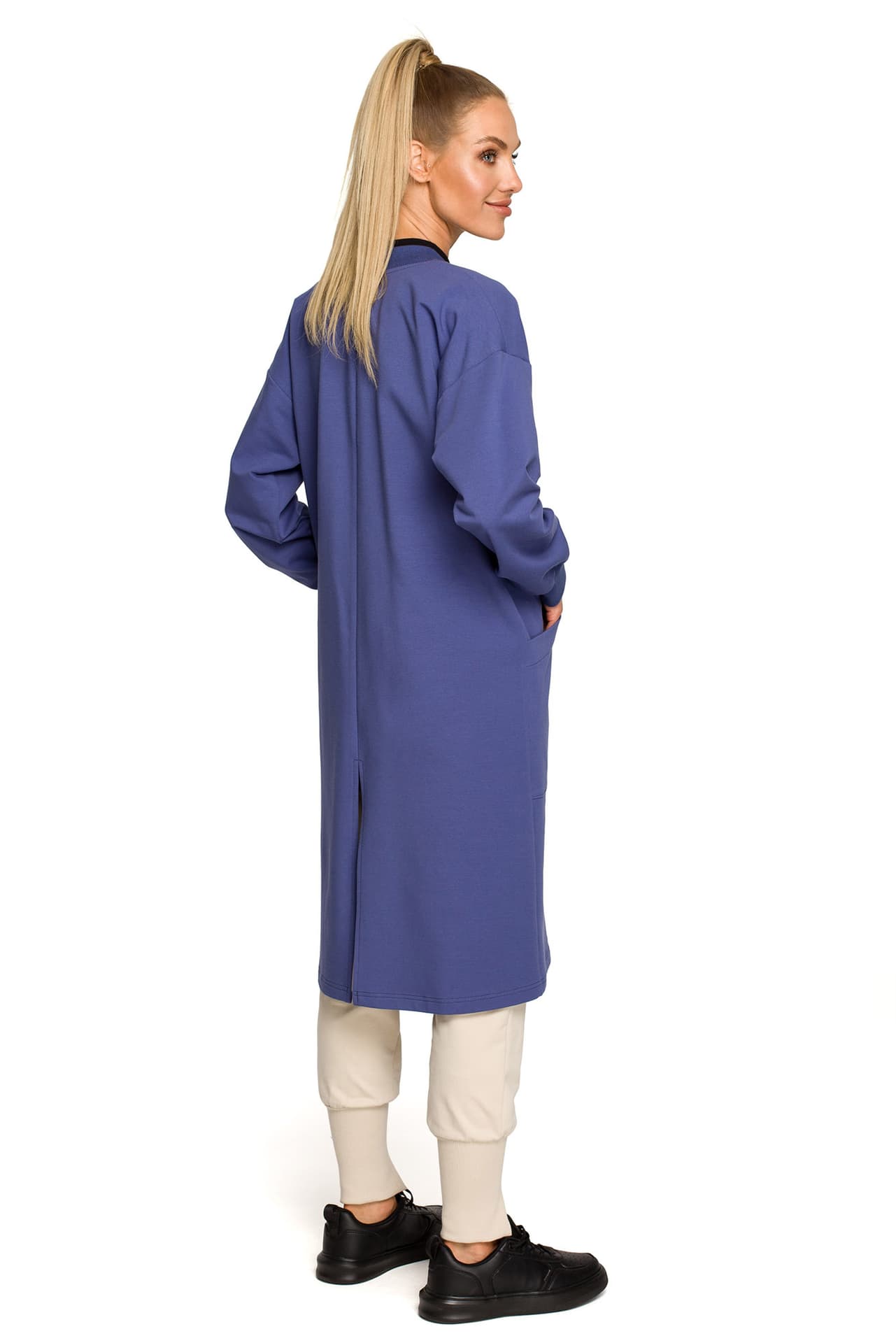 

M694 Długa bluza na zamek z rozcięciem - indygo (kolor indygo, rozmiar M)