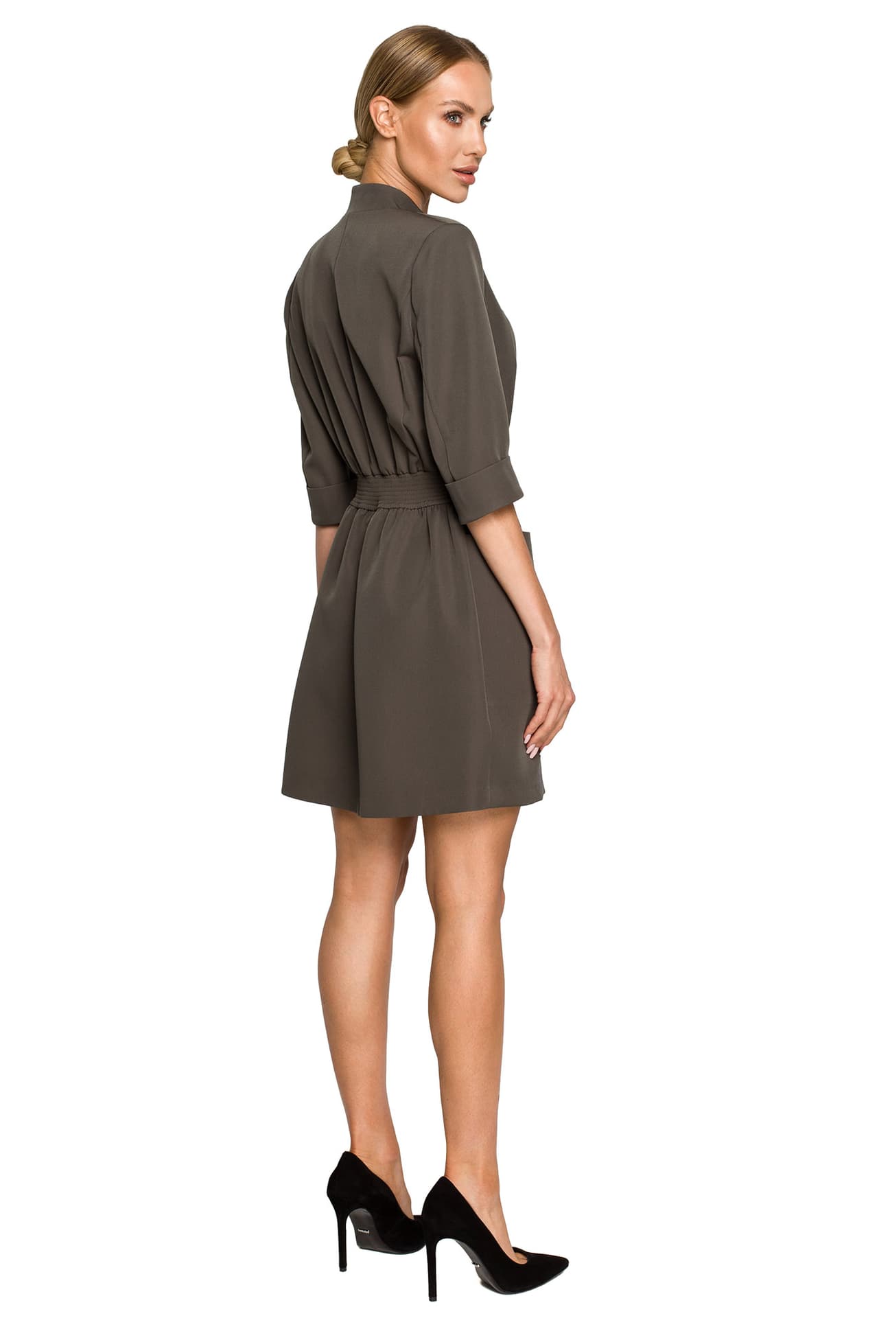 

M699 Sukienka żakietowa z gumą w pasie - khaki (kolor khaki, rozmiar M)