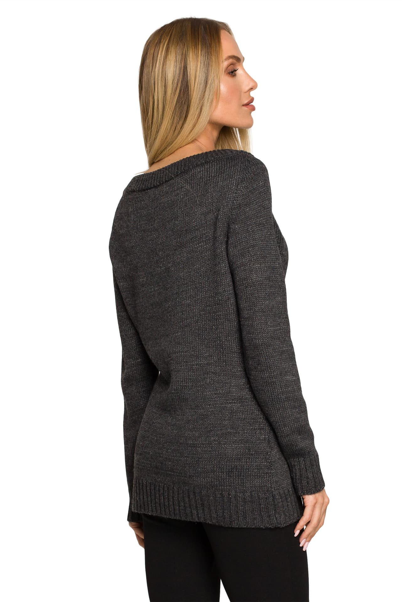 

M711 Sweter z rozcięciem w dekolcie - grafitowy (kolor grafit, rozmiar L/XL)