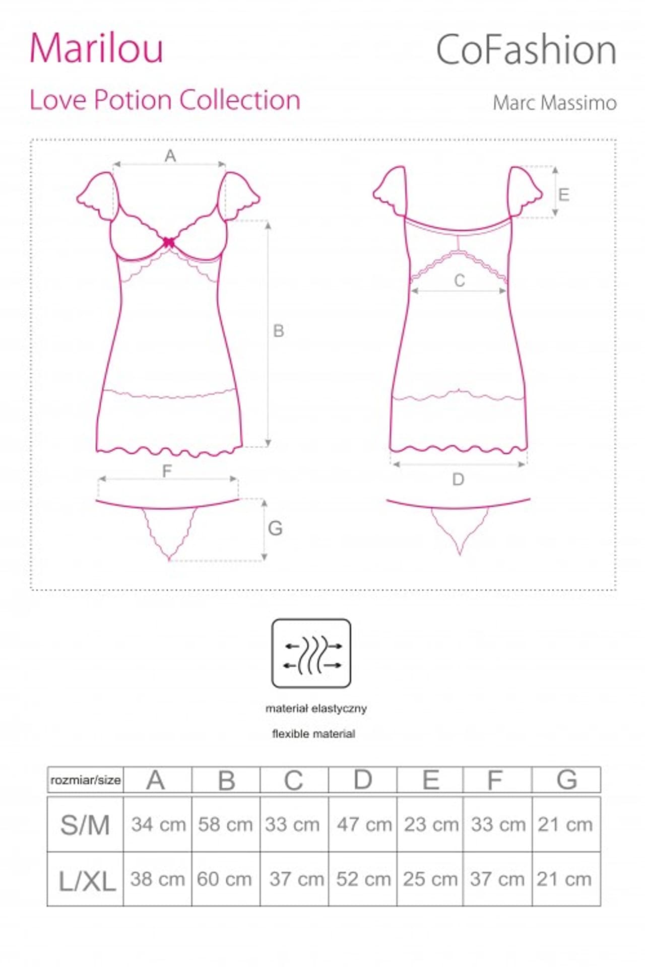 

Marilou CF 90399 Love Potion Collection koszulka i stringi (kolor różowy, rozmiar S/M)