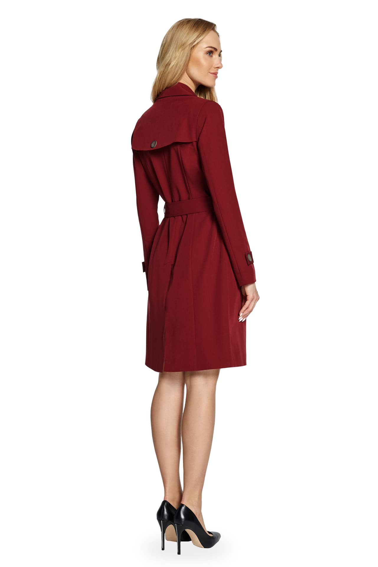 

S094 Płaszcz typu trencz - bordo (kolor bordo, rozmiar M)