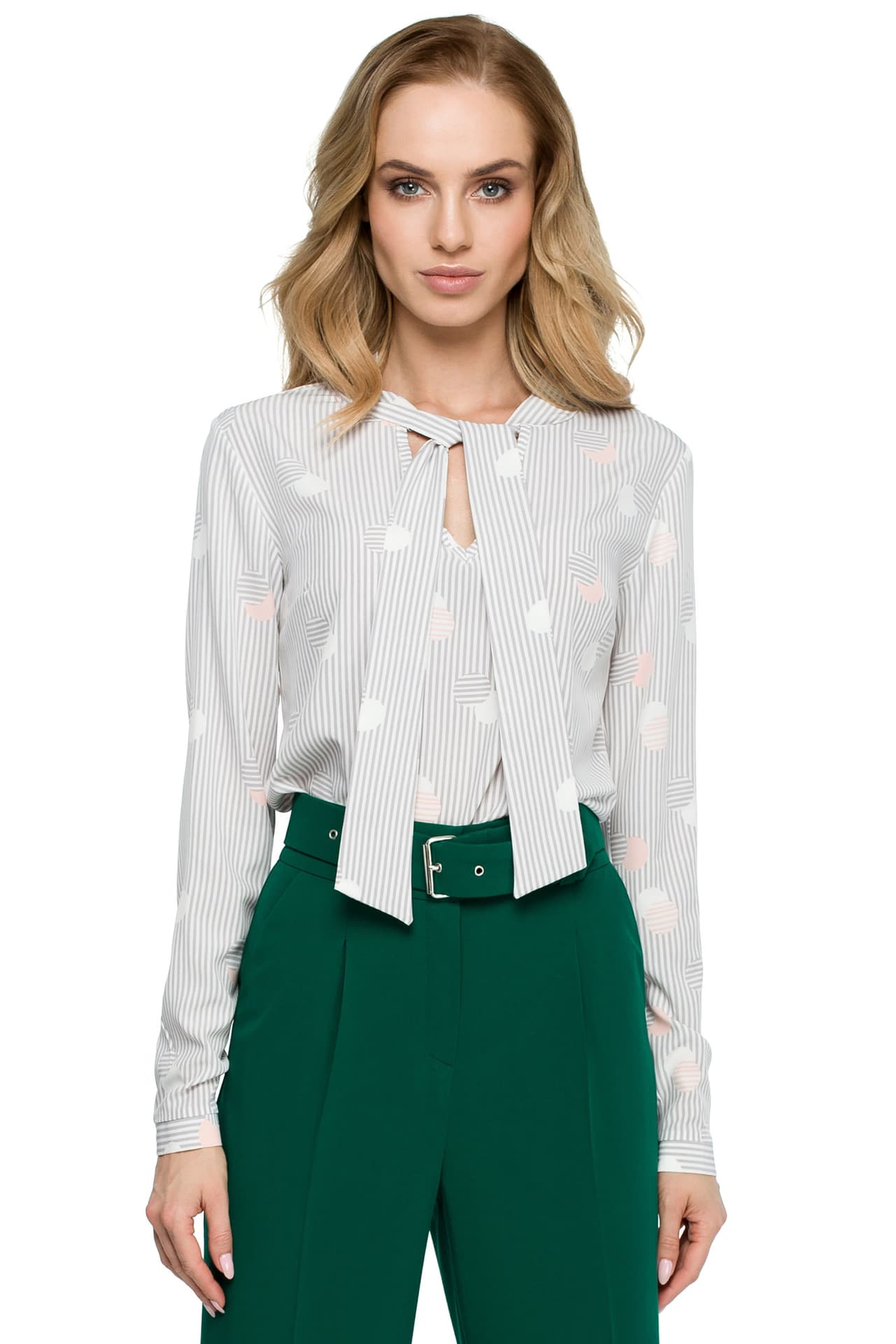 

S129 Bluzka z fontaziem - model 2 (szary prążek) (kolor szary, rozmiar XXL)