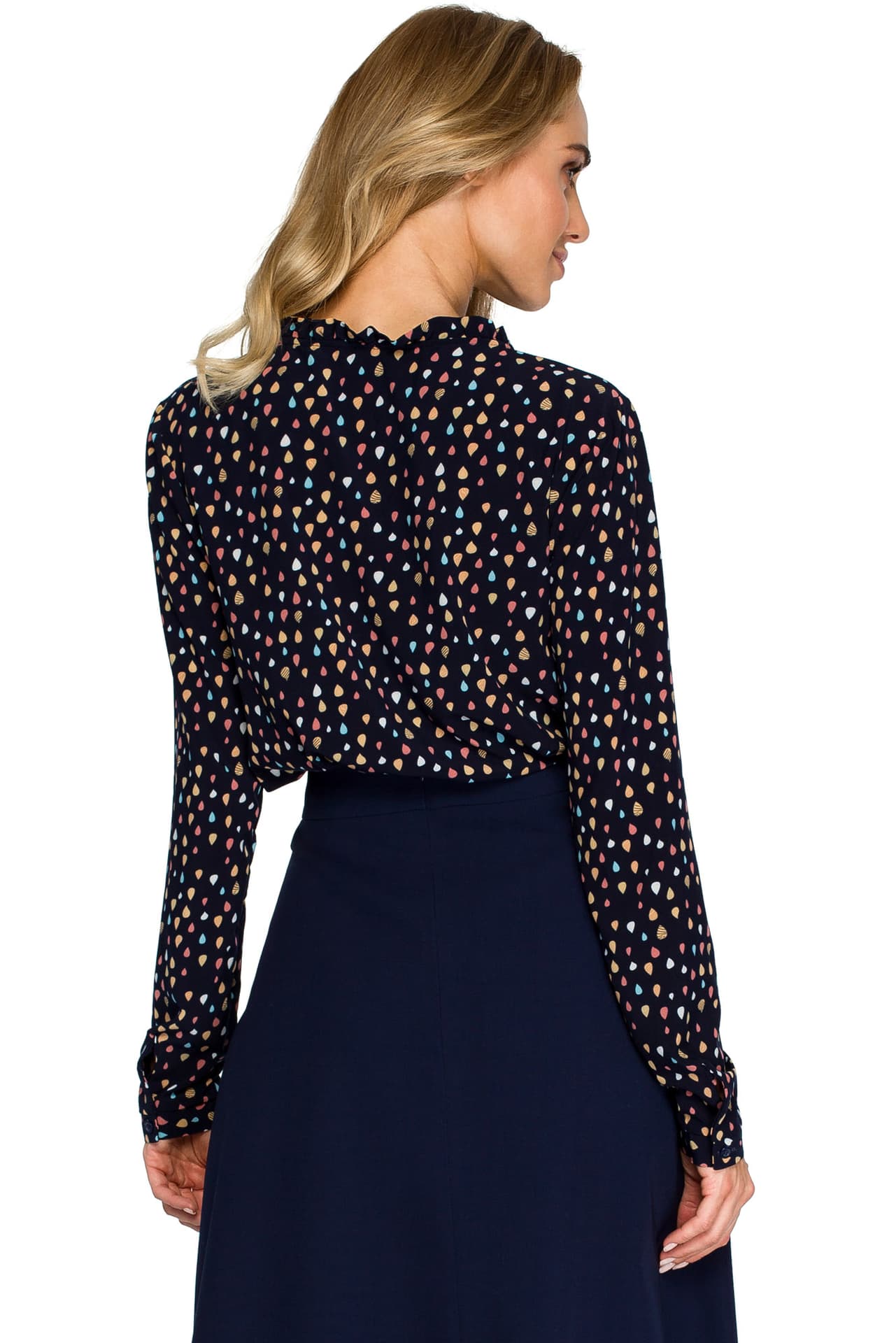

S134 Bluzka w stylu boho z wiązaniem - granatowa (kolor granat, rozmiar XXL)
