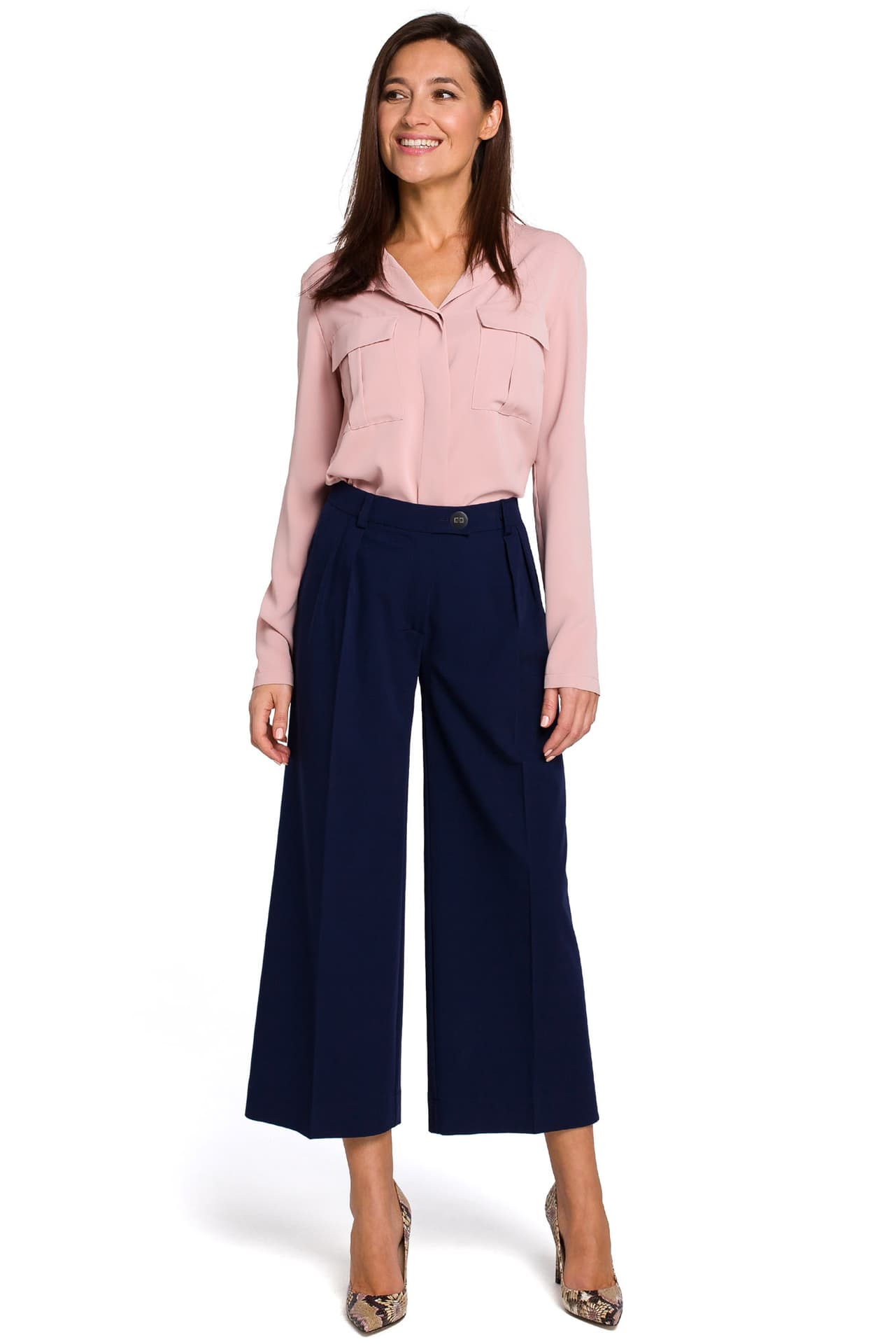 

S144 Bluzka koszulowa z kieszeniami - pudrowa (kolor pudrowy róż, rozmiar S)