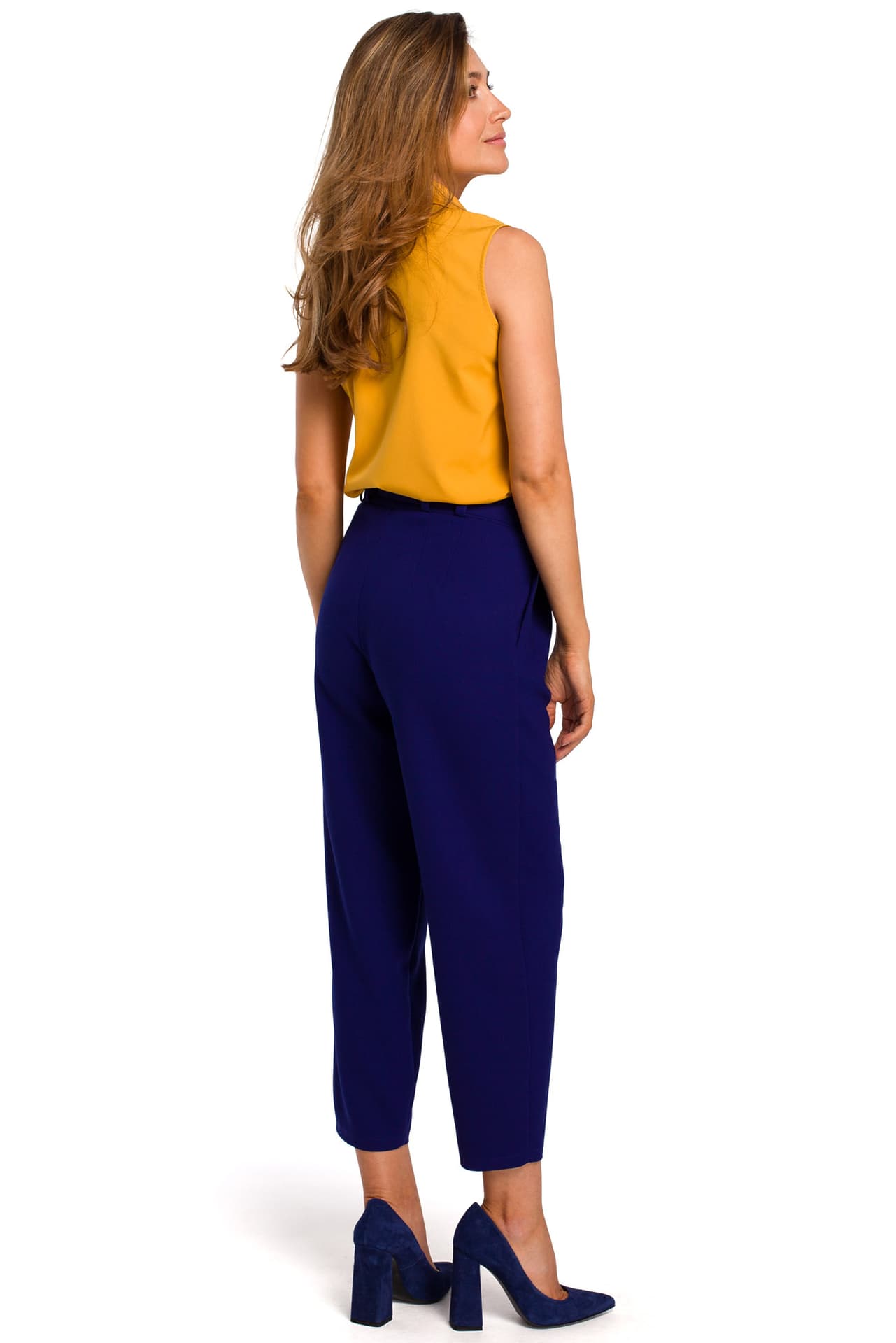 

S172 Bluzka z kołnierzykiem bez rękawów - żółta (kolor żółty, rozmiar S)