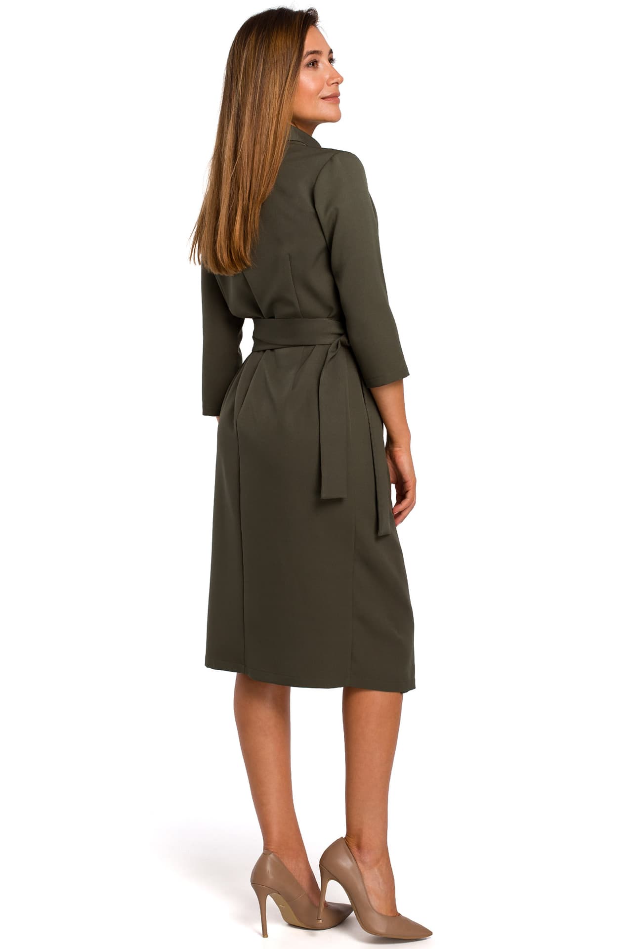 

S175 Sukienka na zakładkę z paskiem - khaki (kolor khaki, rozmiar XXL)