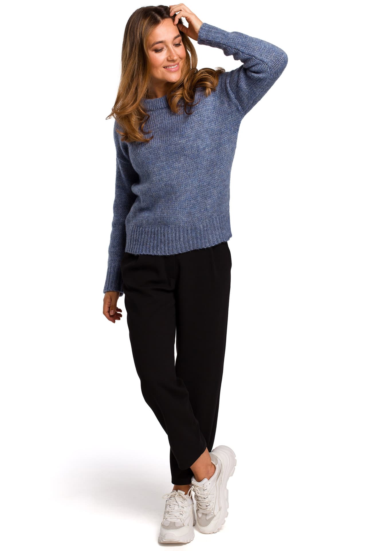 

S185 Sweter o luźnym splocie - niebieski (kolor niebieski, rozmiar S/M)