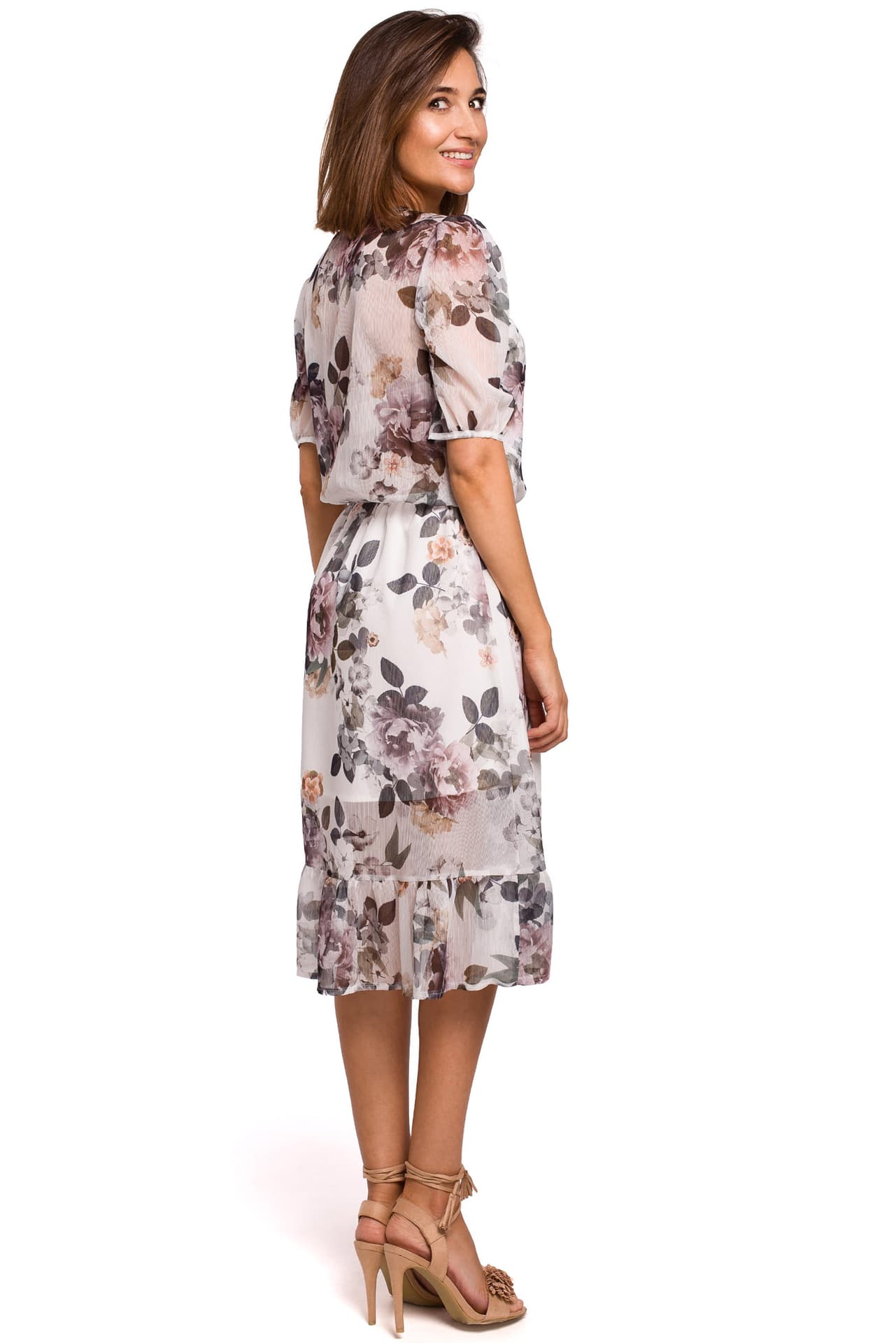 

S215 Sukienka szyfonowa z falbaną - model 1 (kolor jak na zdjęciu, rozmiar M)