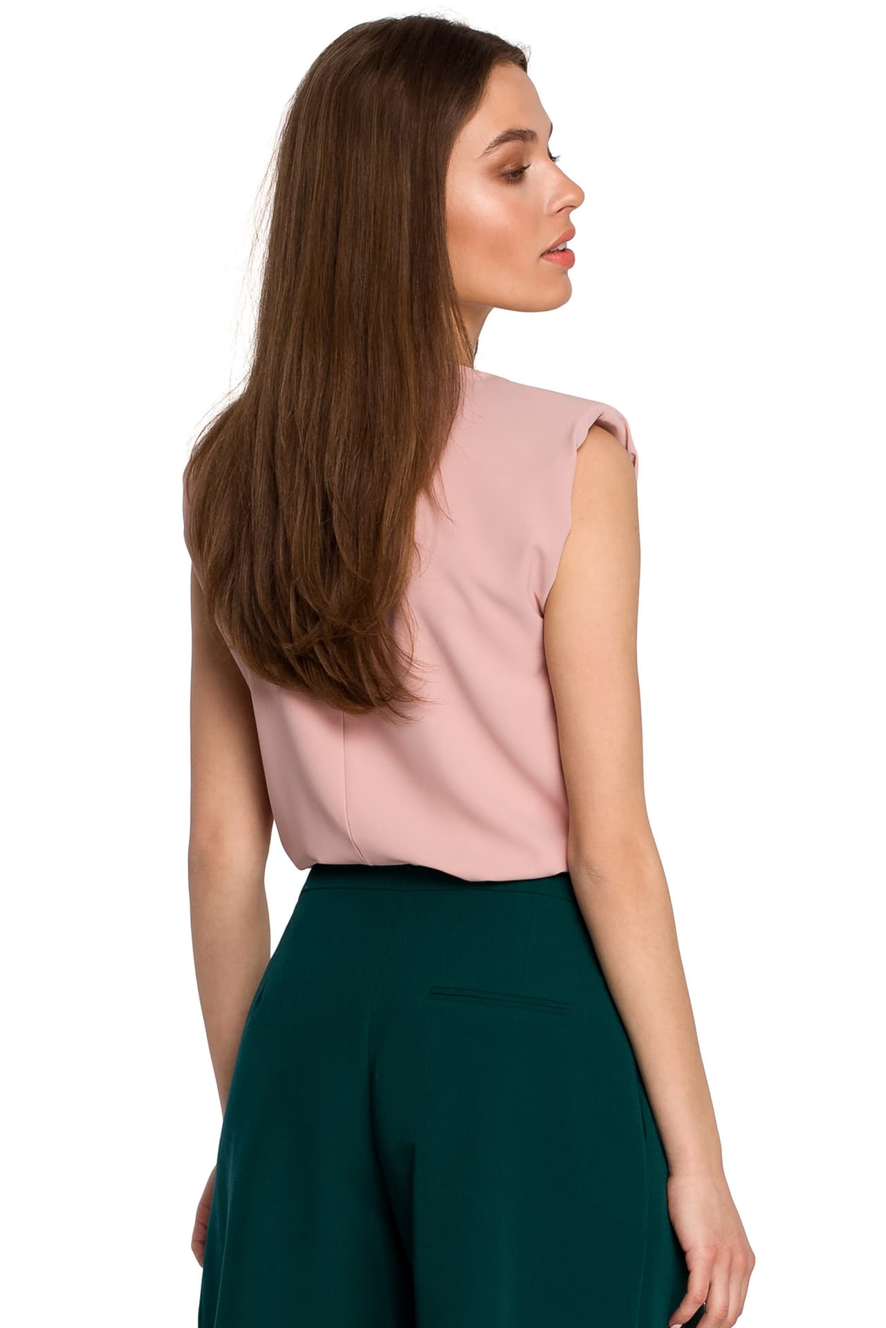 

S260 Bluzka z poduszkami na ramionach - pudrowa (kolor pudrowy róż, rozmiar L)