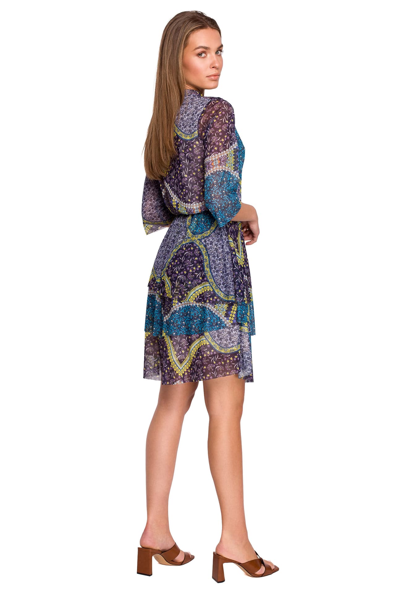 

S303 Sukienka z siatki z trzema falbankami - model 2 (kolor jak na zdjęciu, rozmiar M)