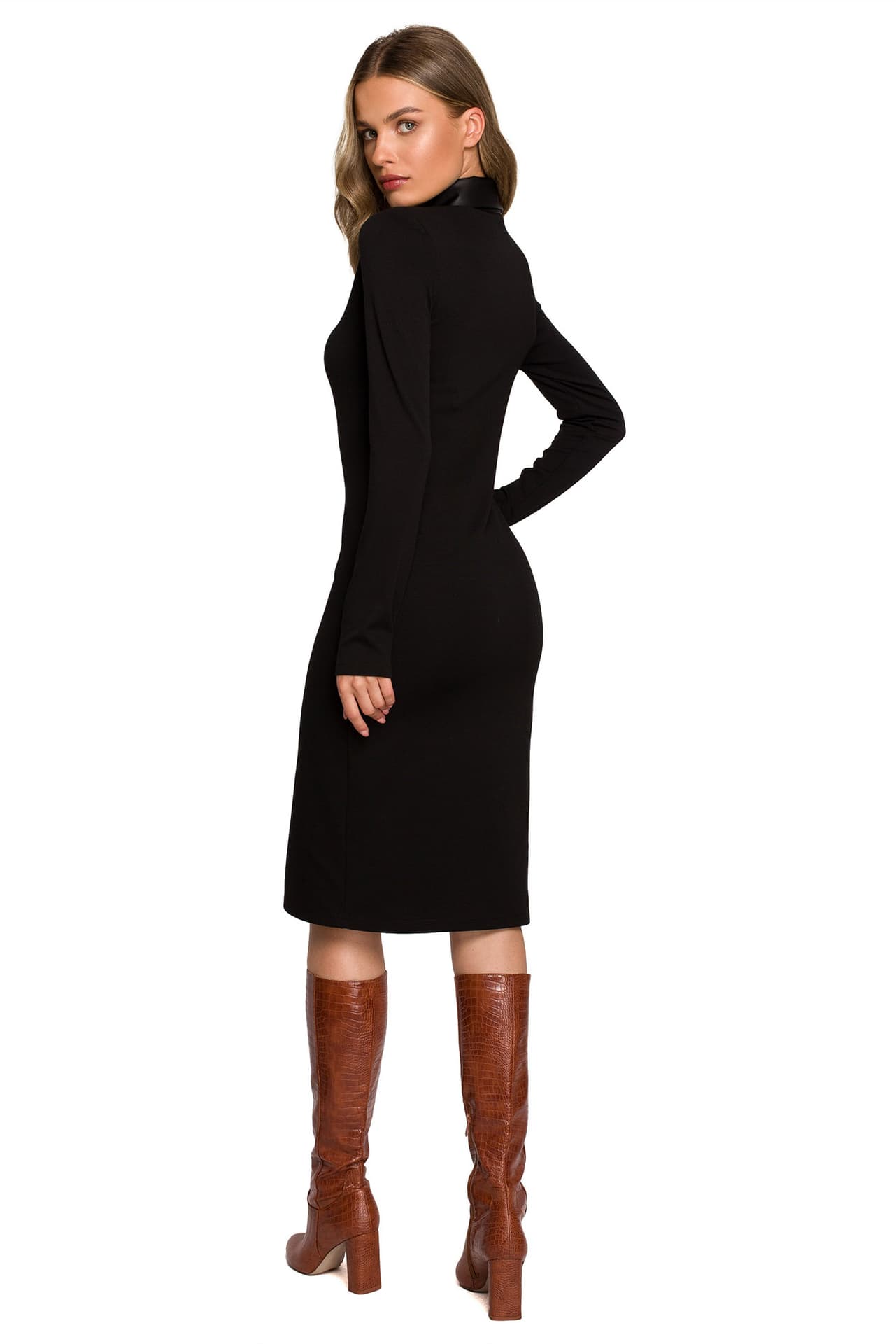 

S322 Sukienka z ołówkowa z napami - czarna (kolor czarny, rozmiar M)