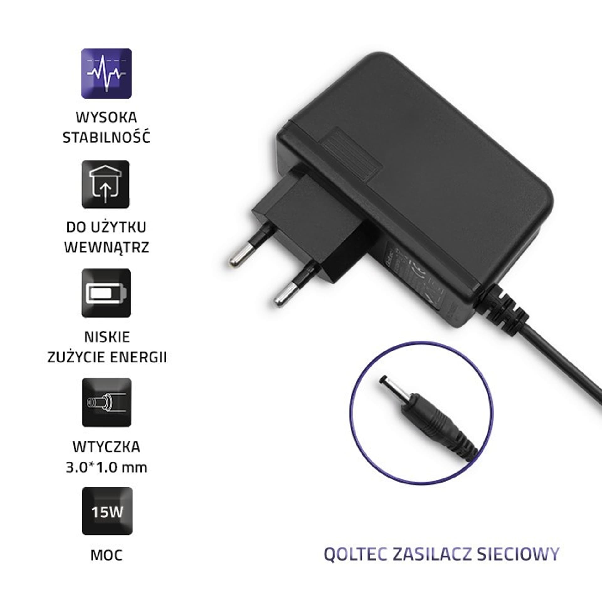 

Zasilacz wtyczkowy 15W | 5V | 3A | 3.0*1.0