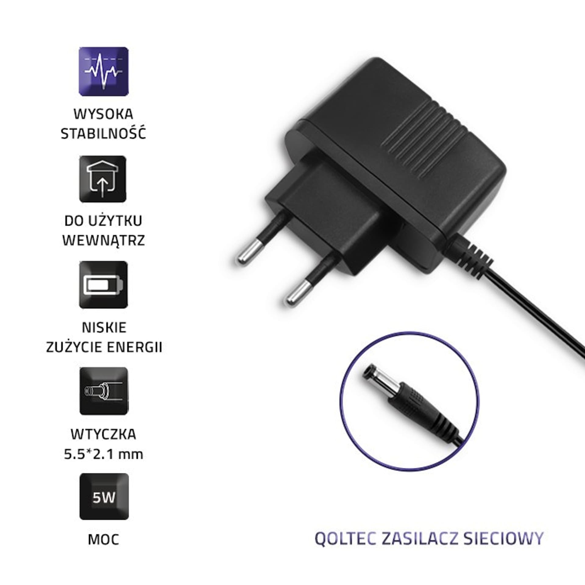 

Zasilacz wtyczkowy 5W | 5V | 1A | 5.5*2.1