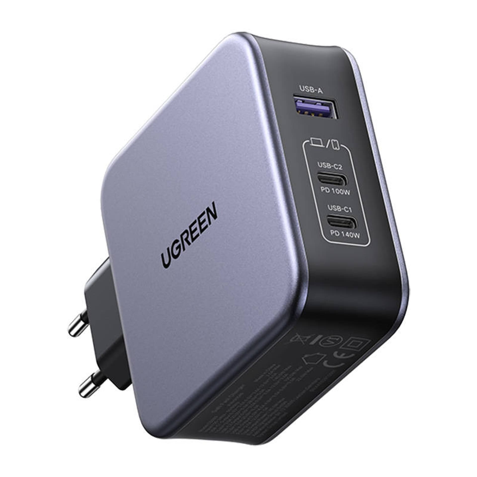 

Ładowarka sieciowa UGREEN CD289, 2x USB-C, 1x USB-A, GaN, 140W, Kabel 2m (Czarna)