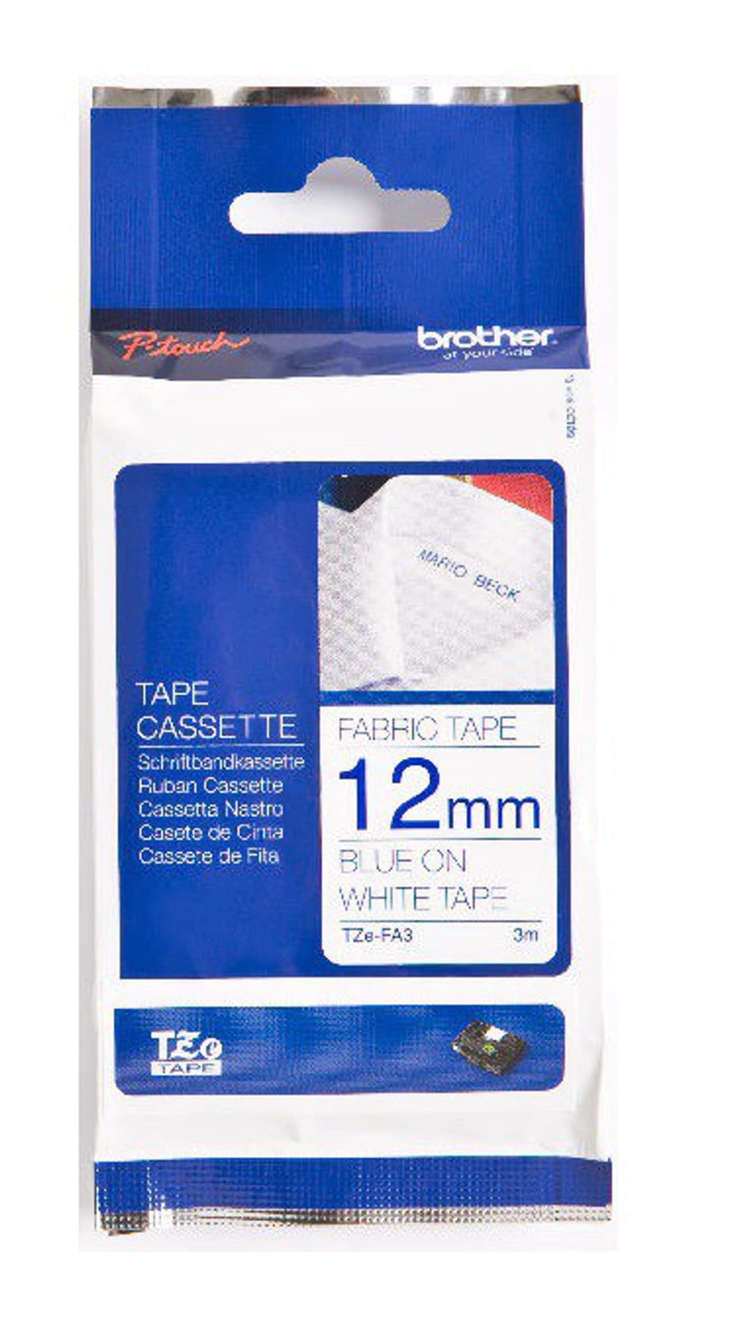 

Brother oryginalny taśma do drukarek etykiet, Brother, TZE-FA3, niebieski druk/biały podkład, 3m, 12mm, prasowanka