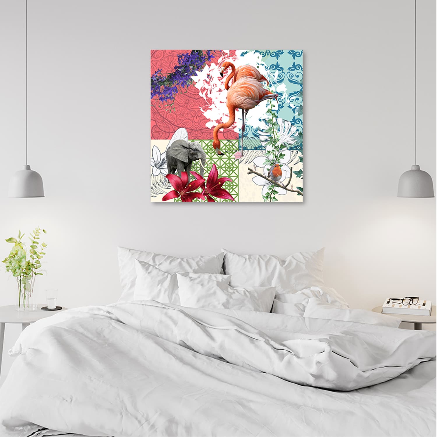 

Obraz na płótnie, Flaming, Słoń, Ptak, kolaż, kolorowy (Rozmiar 30x30)