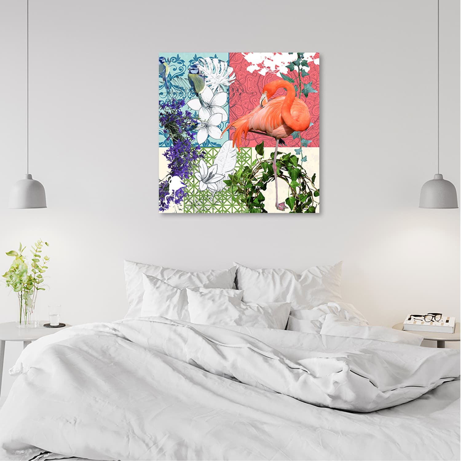 

Obraz na płótnie, Flaming i ptaki kolaż (Rozmiar 30x30)