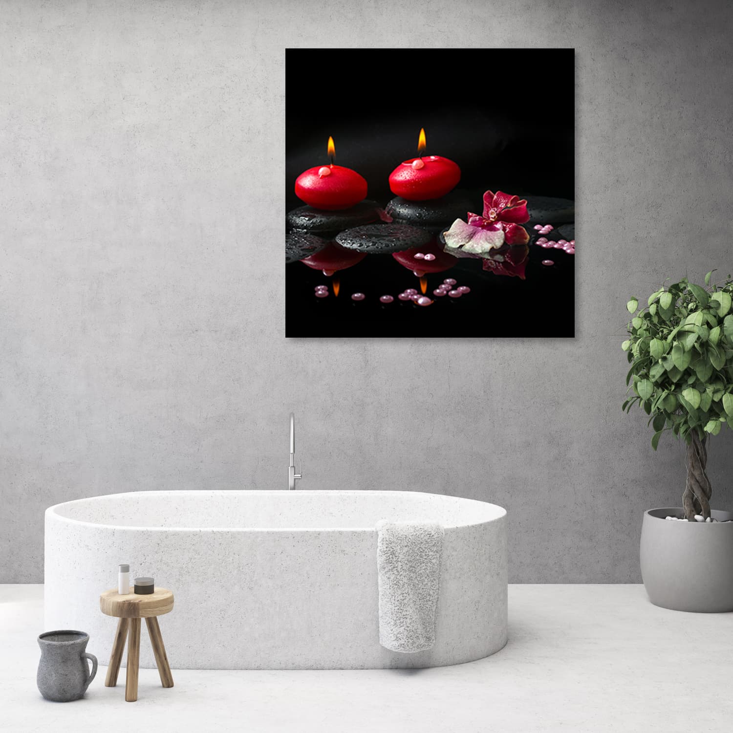 

Obraz na płótnie, Czerwone świeczki Kamienie Zen (Rozmiar 40x40)