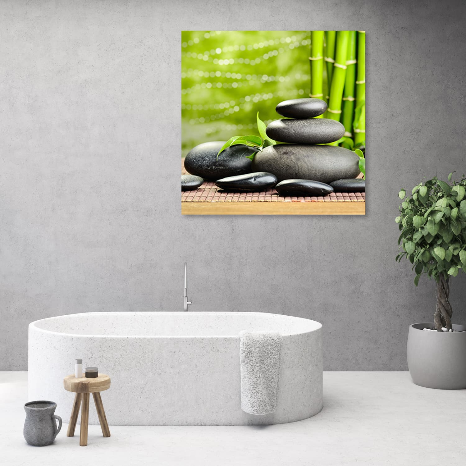 

Obraz na płótnie, Kamienie, liście, zen, spa, zielony (Rozmiar 40x40)