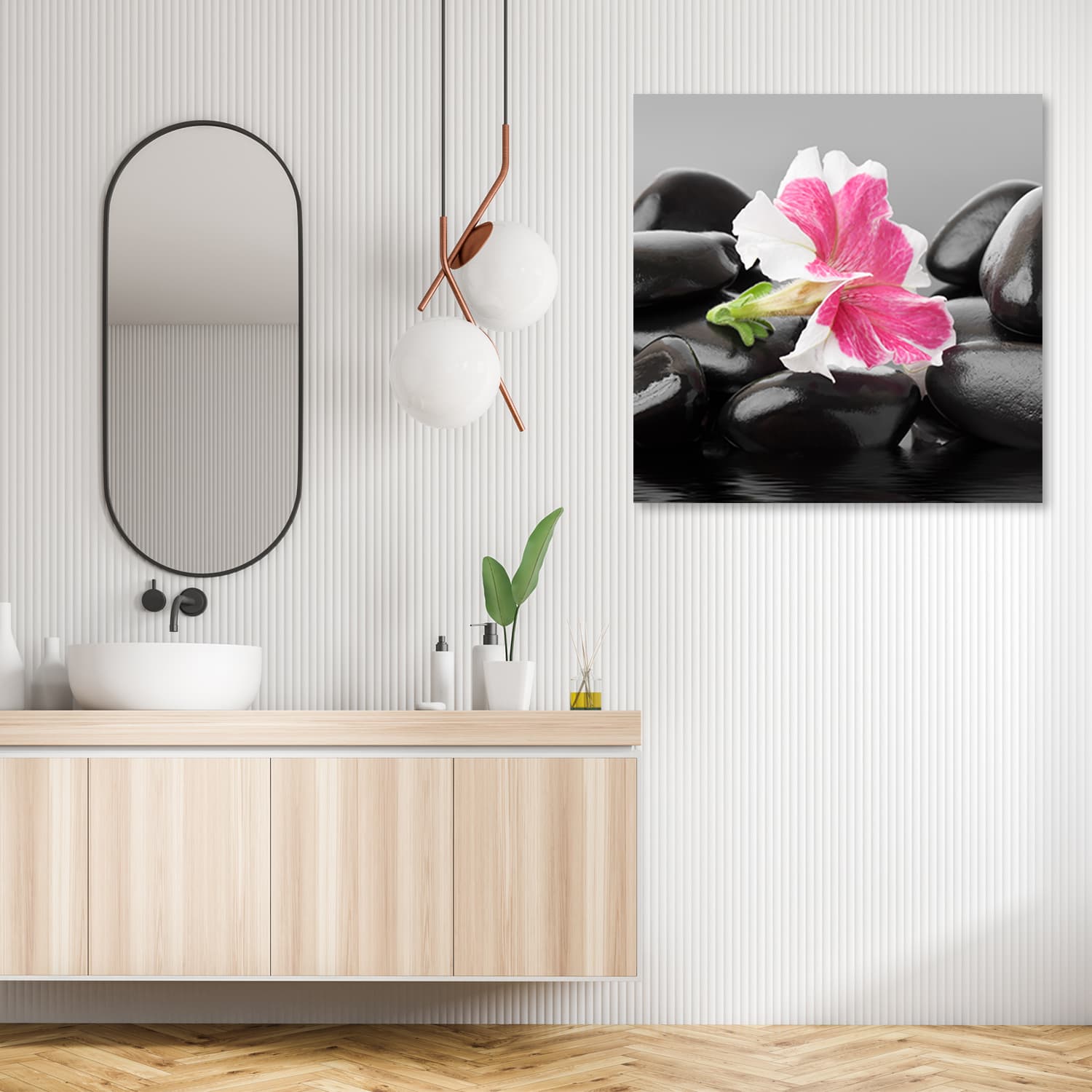 

Obraz Deco Panel, Różowy kwiat na kamieniach zen (Rozmiar 40x40)