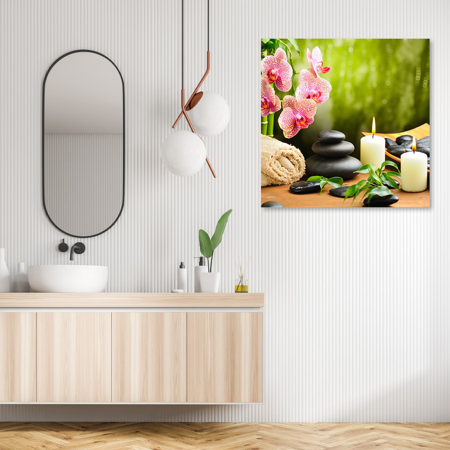 

Obraz na płótnie, Świece orchidea i kamienie zen (Rozmiar 50x50)