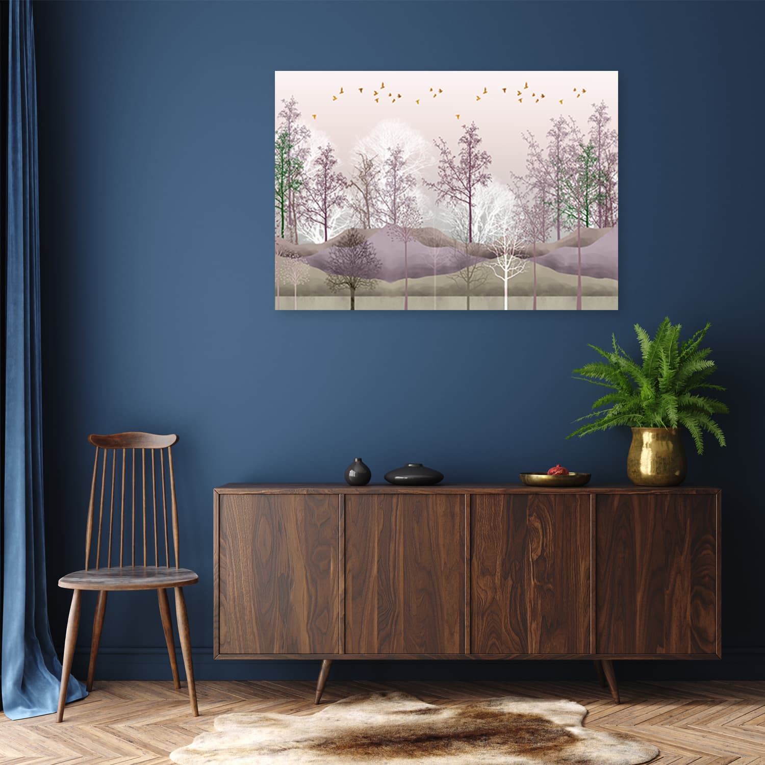 

Obraz na płótnie, Ptaki nad lasem styl boho (Rozmiar 90x60)