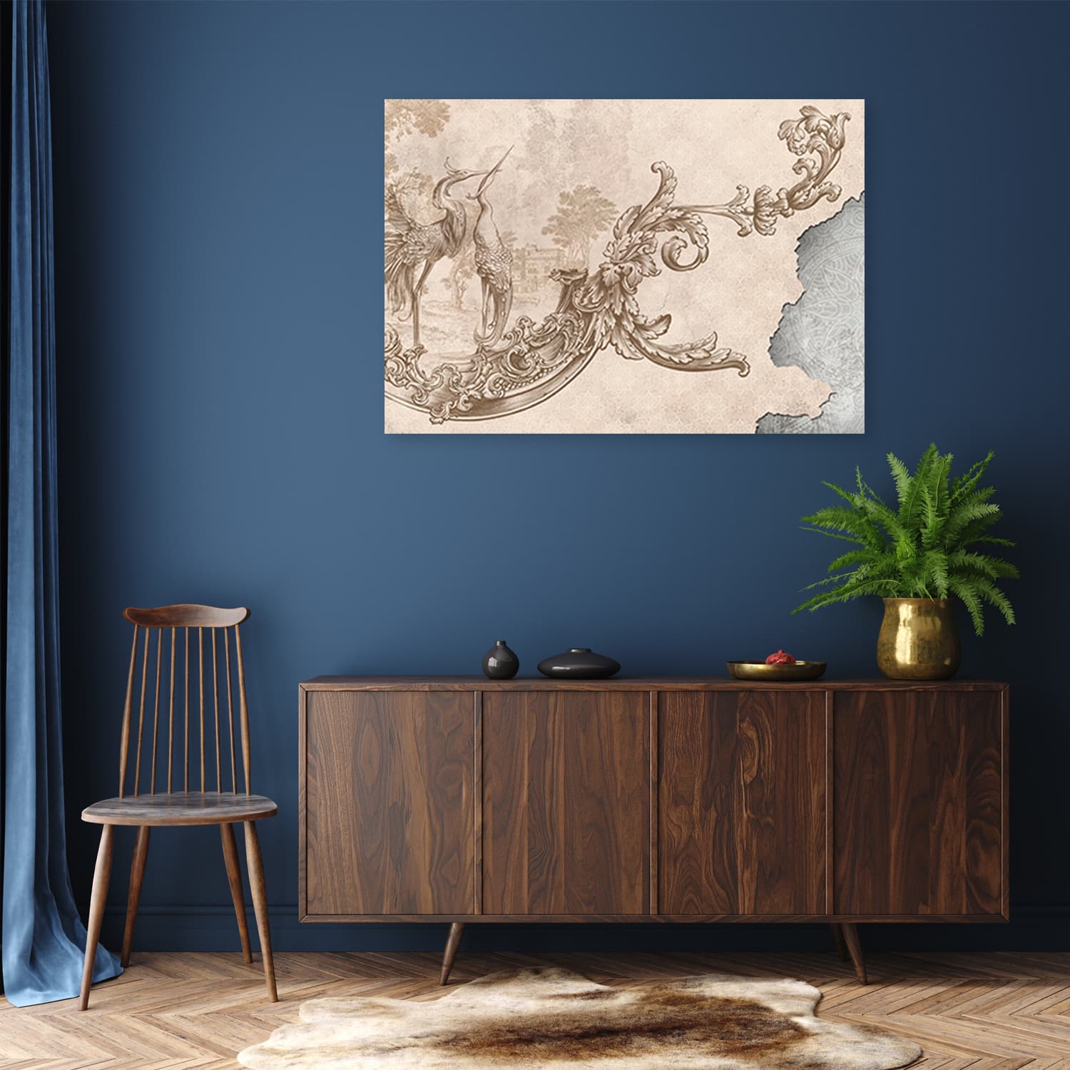 

Obraz Deco Panel, Dzikie ptaki i liście na orientalnym fresku (Rozmiar 60x40)