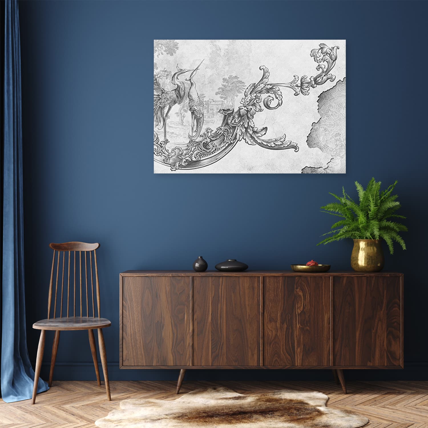 

Obraz Deco Panel, Dzikie ptaki i liście na orientalnym fresku (Rozmiar 60x40)
