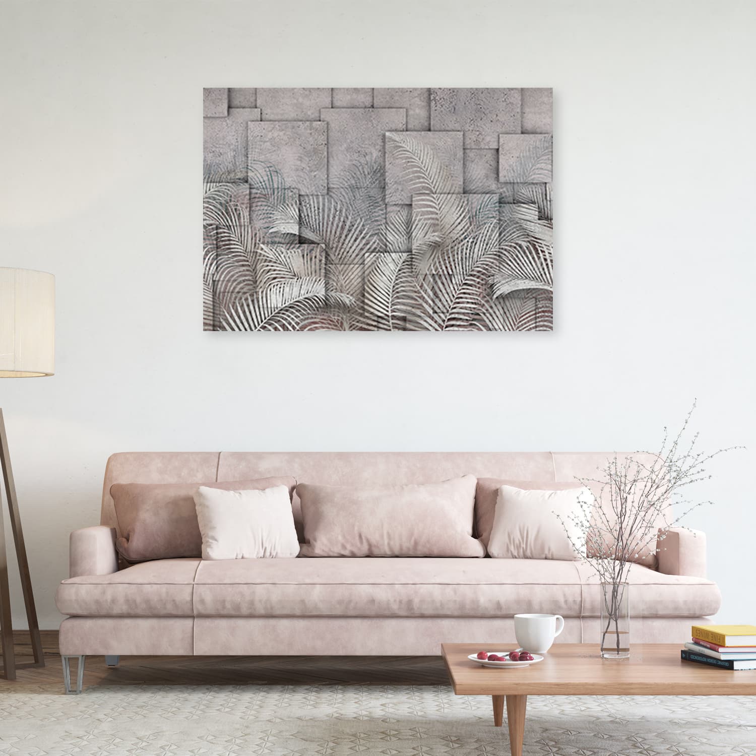 

Obraz Deco Panel, Liście 3D na tle imitującym beton (Rozmiar 60x40)