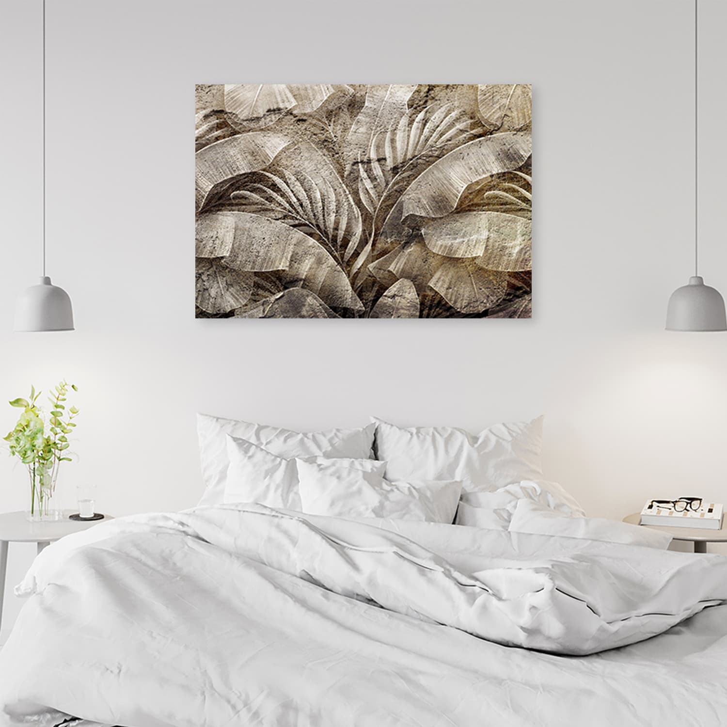 

Obraz na płótnie, Liście palmy dżungla na imitacji betonu (Rozmiar 120x80)