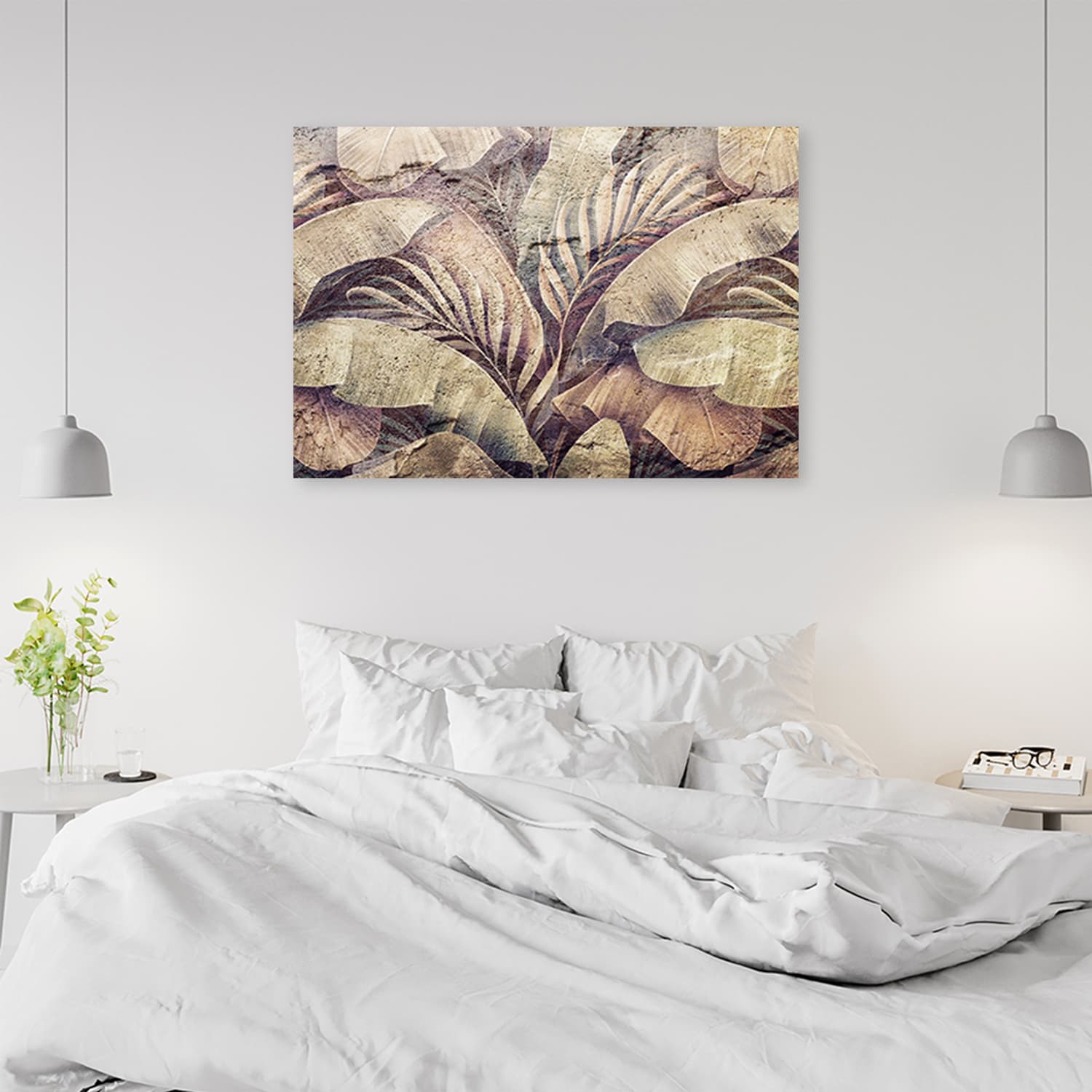 

Obraz na płótnie, Liście palmy dżungla na imitacji betonu (Rozmiar 120x80)
