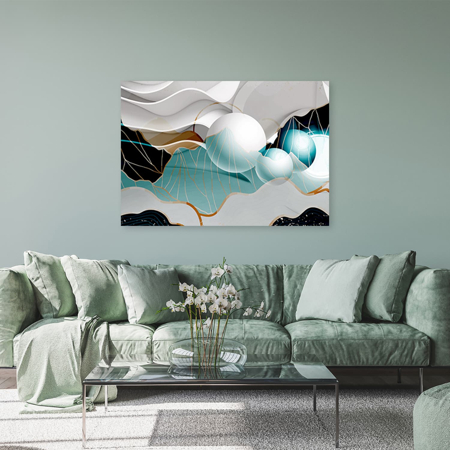 

Obraz Deco Panel, Turkusowa abstrakcja z kulami 3D (Rozmiar 120x80)