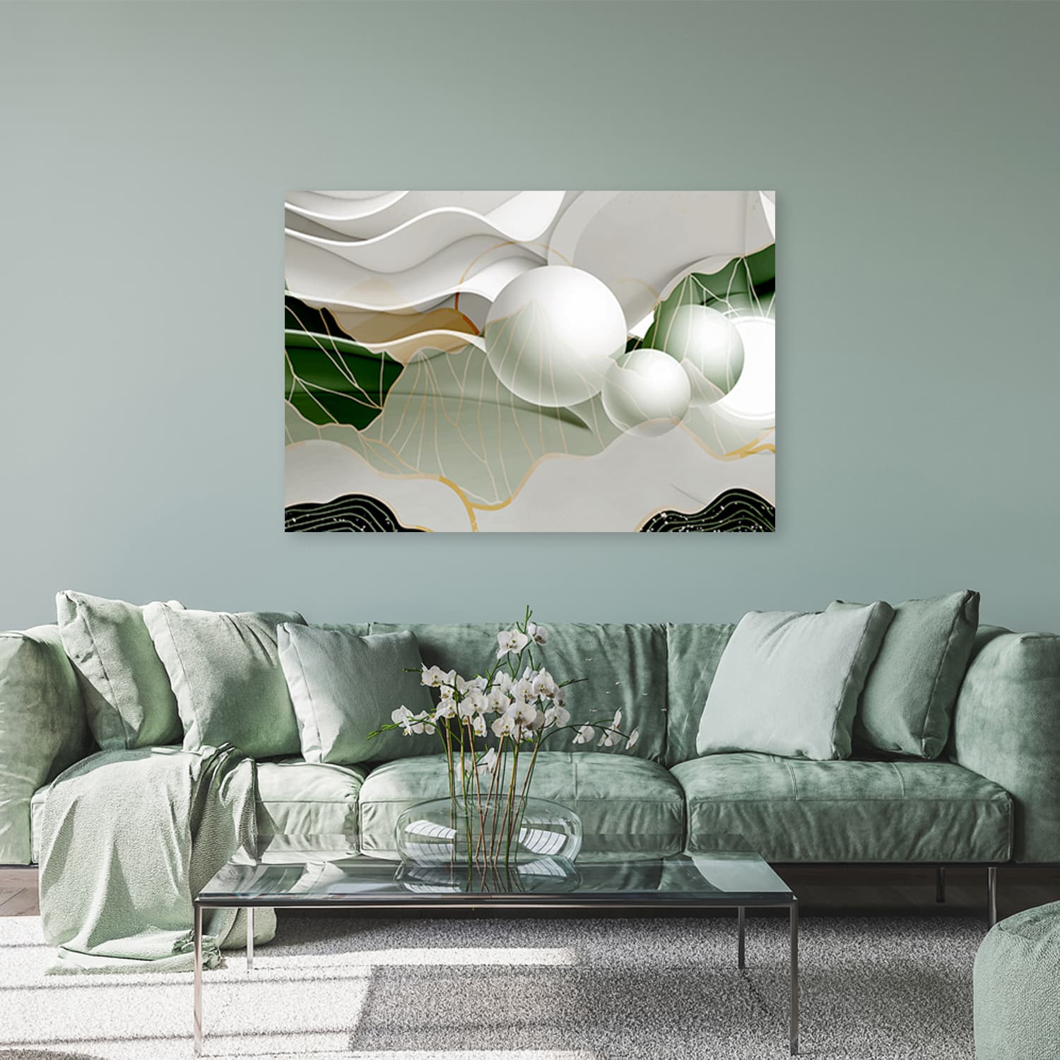 

Obraz Deco Panel, Zielona abstrakcja z kulami 3D (Rozmiar 90x60)
