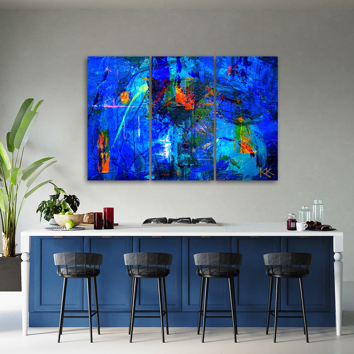 

Obraz trzyczęściowy Deco Panel, Niebieska abstrakcja ręcznie malowana (Rozmiar 60x40)