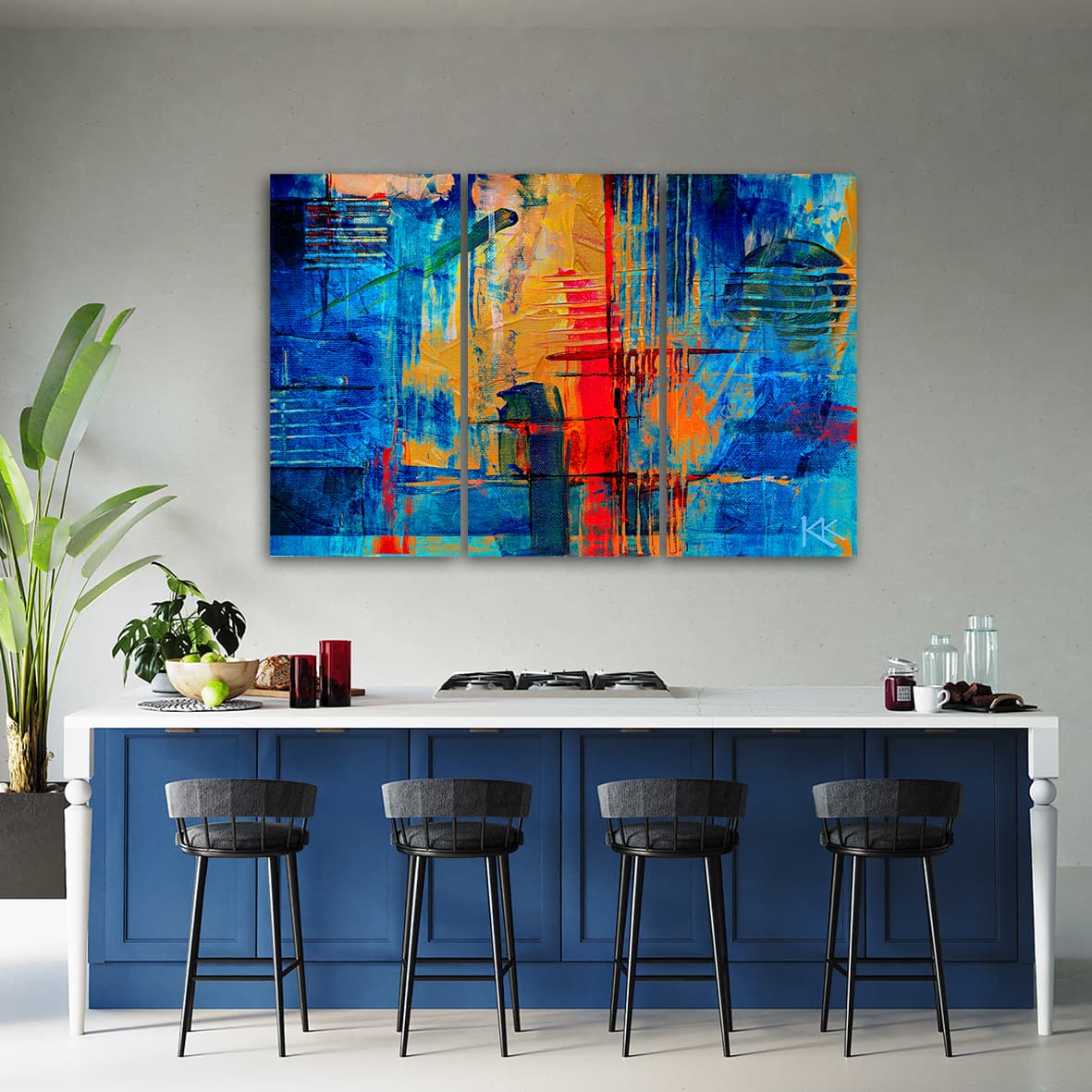 

Obraz trzyczęściowy Deco Panel, Niebieska abstrakcja ręcznie malowana (Rozmiar 150x100)