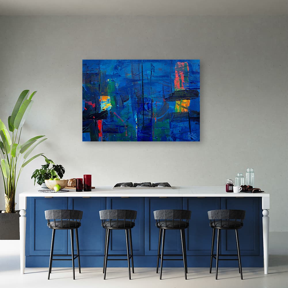 

Obraz Deco Panel, Niebieska abstrakcja ręcznie malowana (Rozmiar 120x80)