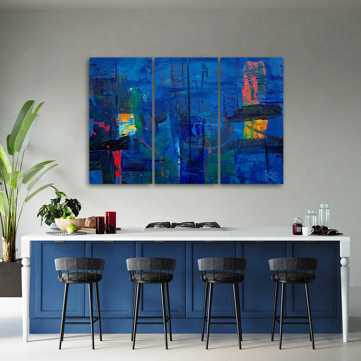

Obraz trzyczęściowy Deco Panel, Niebieska abstrakcja ręcznie malowana (Rozmiar 150x100)